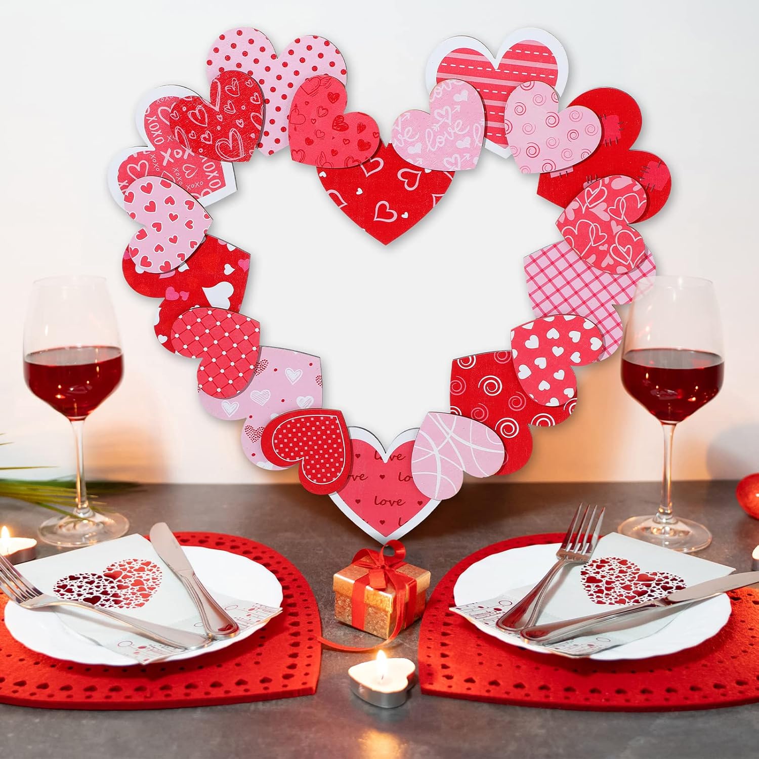 Queekay 12 Inch Wooden Heart Wreath Valentines Day Decor