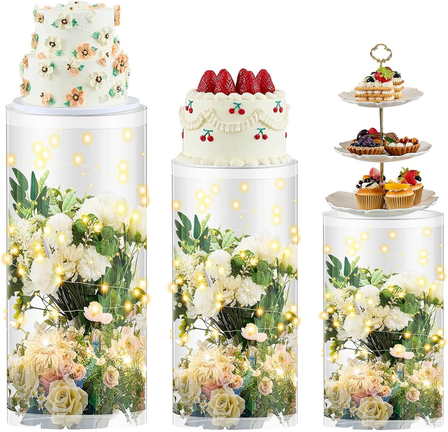 3 Pcs Cylinder Stands for Party Clear PVC Dessert Display Pedestals