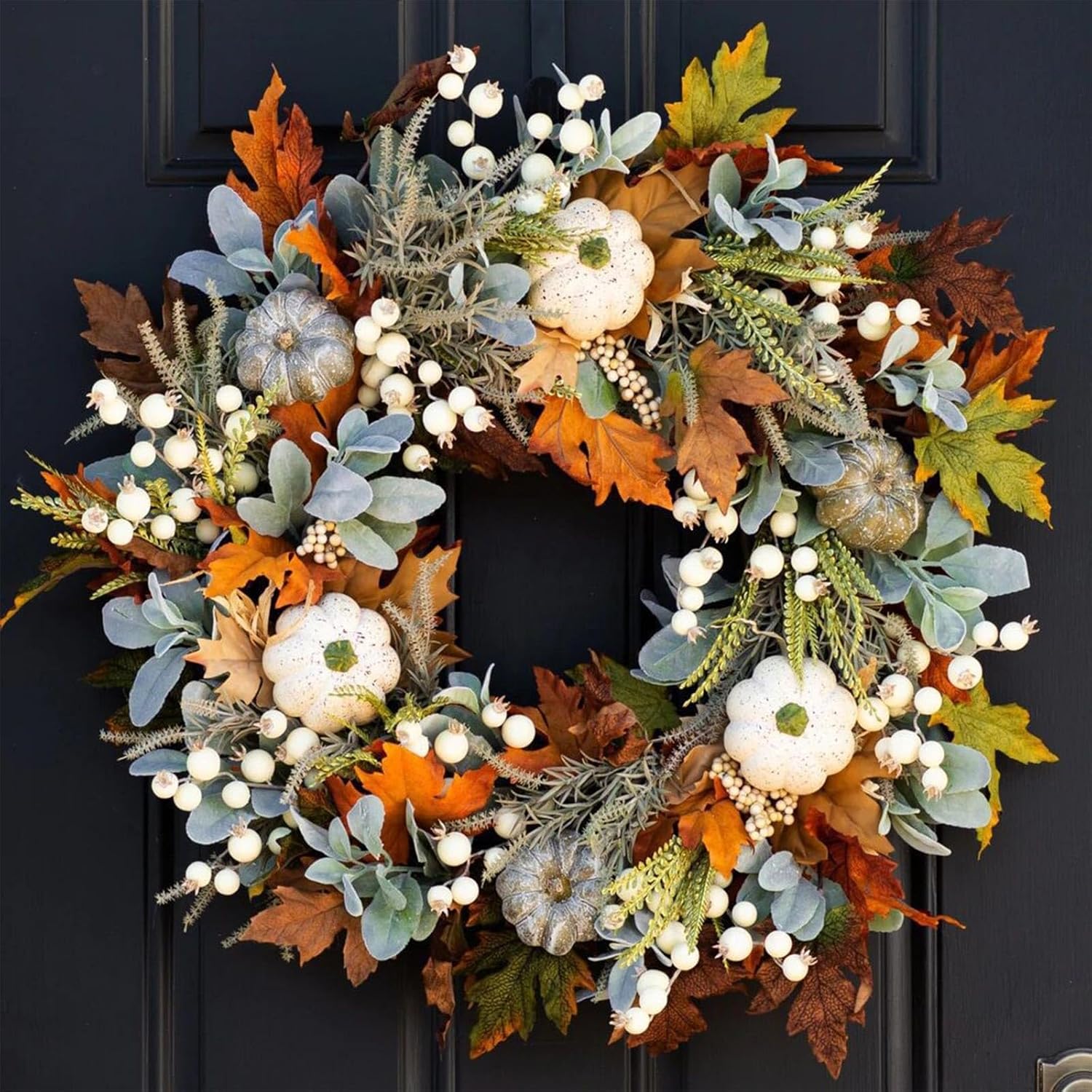 Large Grapevine Wreath 36 Inches Simulated White Pumpkin Decor Set