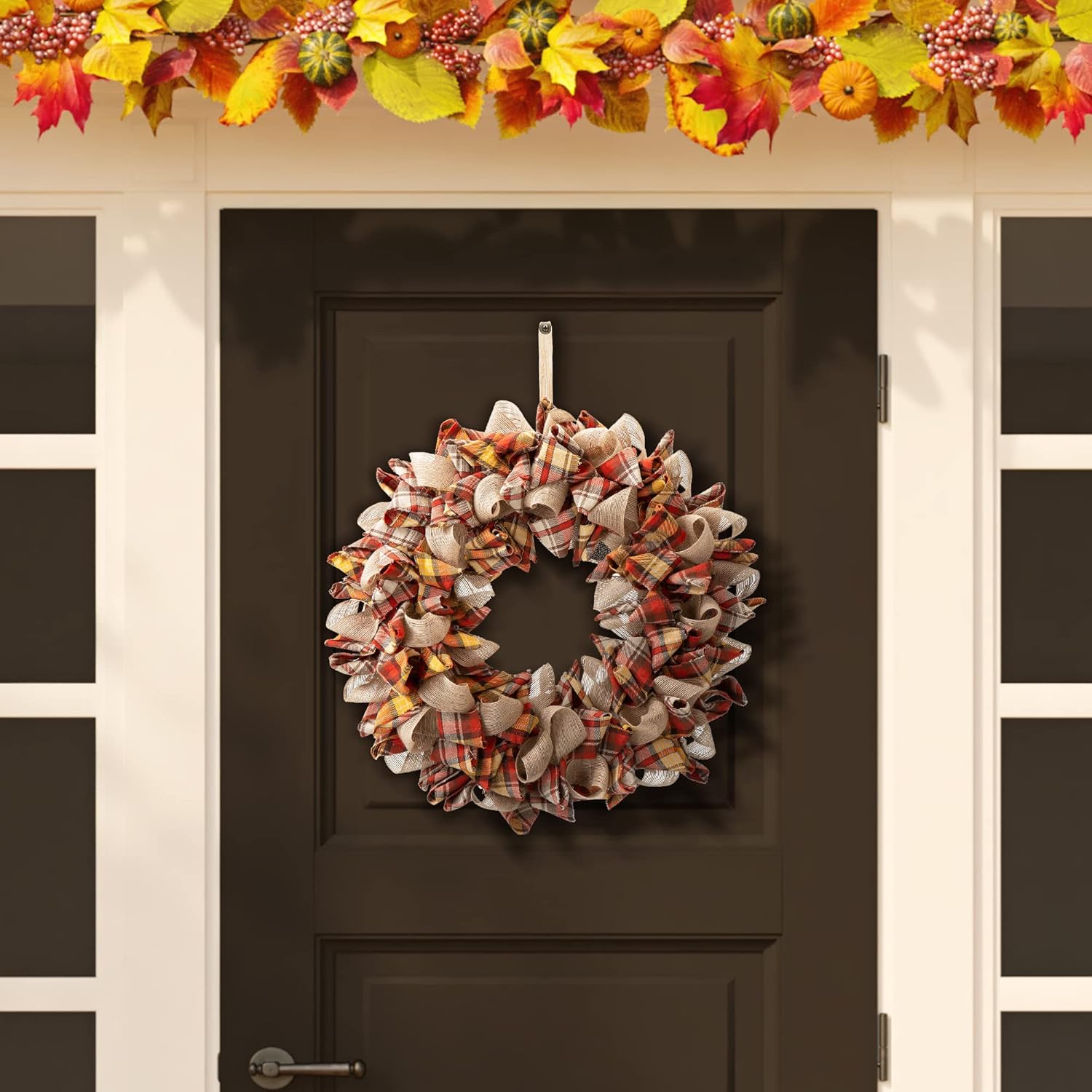 Glitzhome 185 Inch Fall Plaid Fabric Wreath