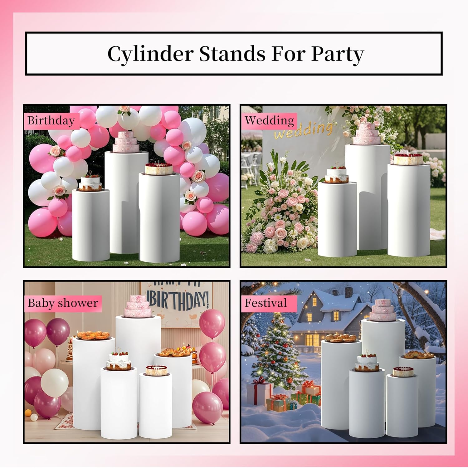 3 Pcs Cylinder Pedestal Stand for Party Decor