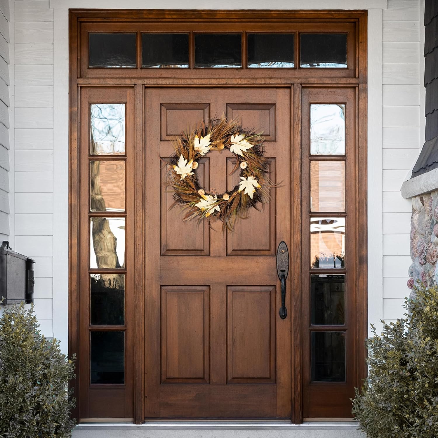 Northlight Autumn Harvest Cattail and Wheat Artificial Wreath Unlit 24 Inch Brown