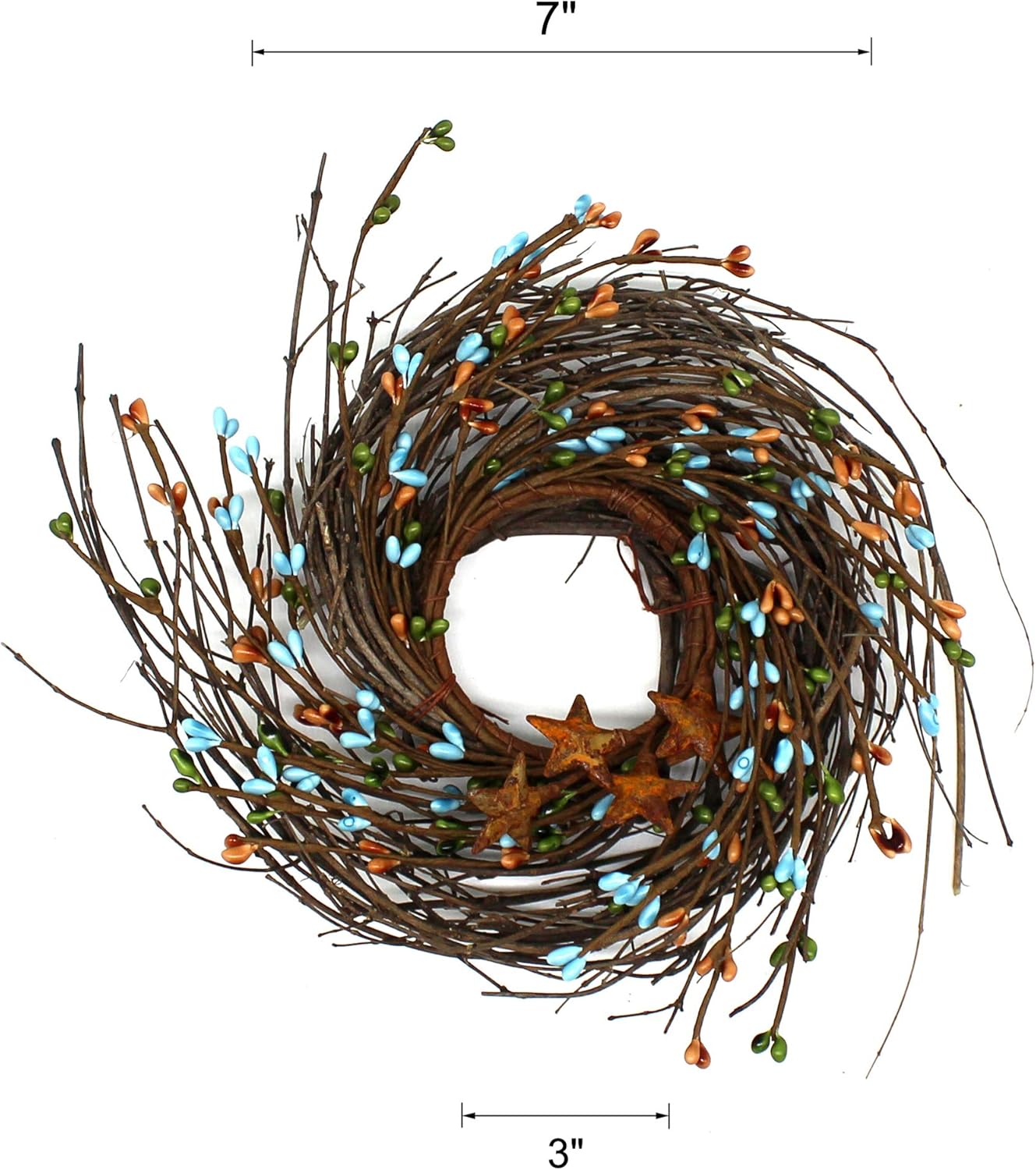 CVHOMEDECO Primitives Rustic Berries and Twig Wreath 7 Inch