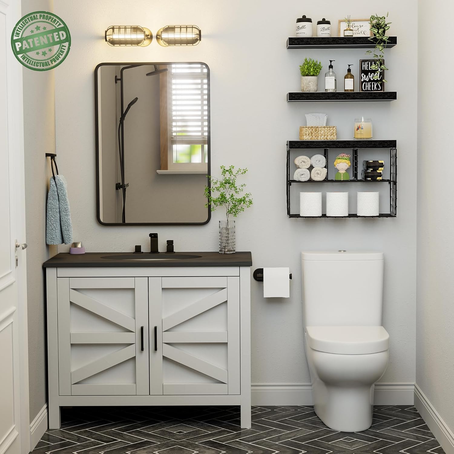 KLUVIS Bathroom Floating Shelves Set of 3 Black 157 Inch