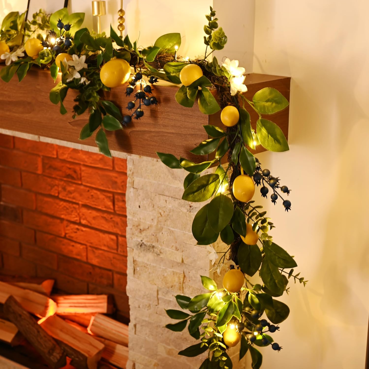 Valery Madelyn 24 Inch Spring Lemon Wreath and 6ft Garland Bundle