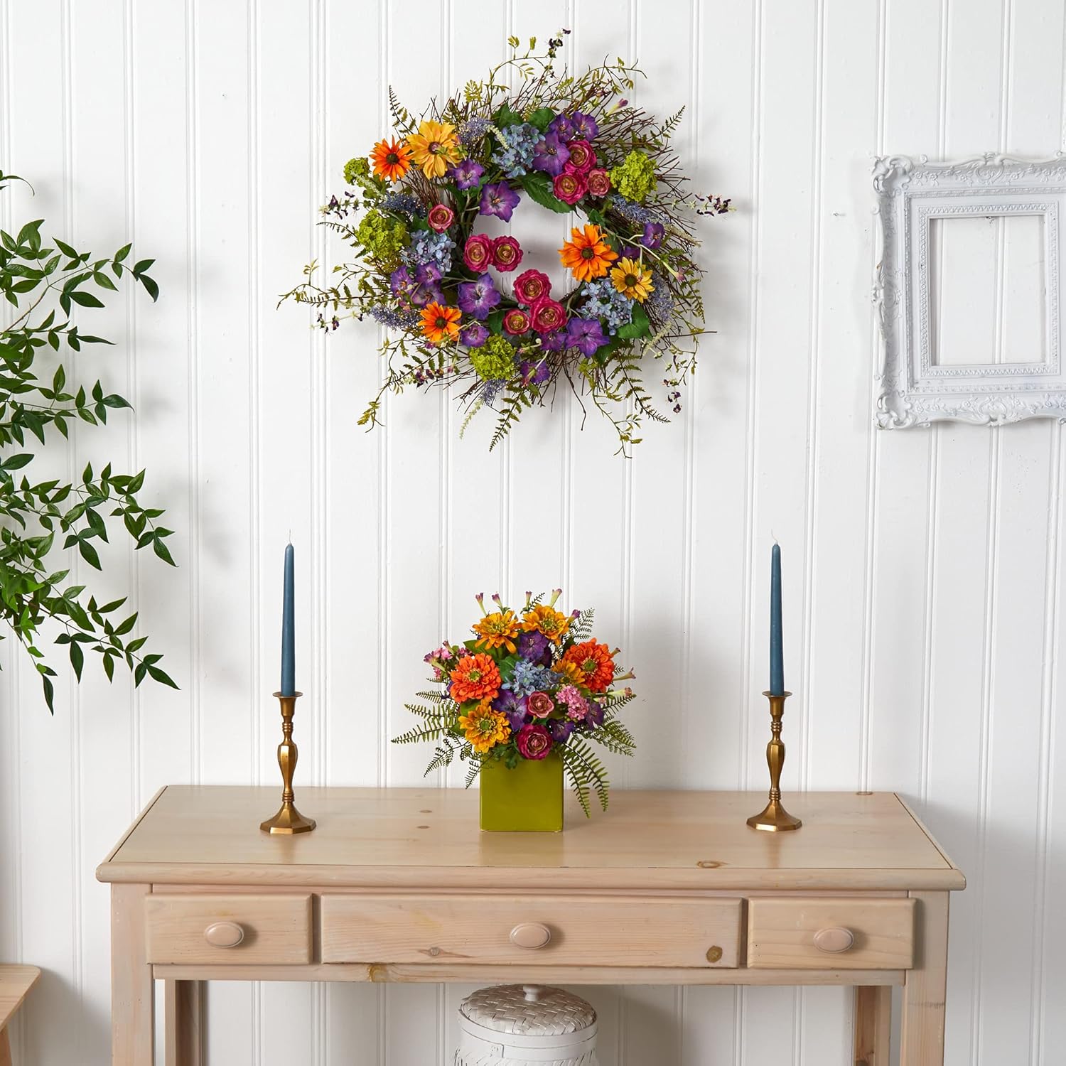 Nearly Natural 24-Inch Spring Garden Wreath with Twig Base