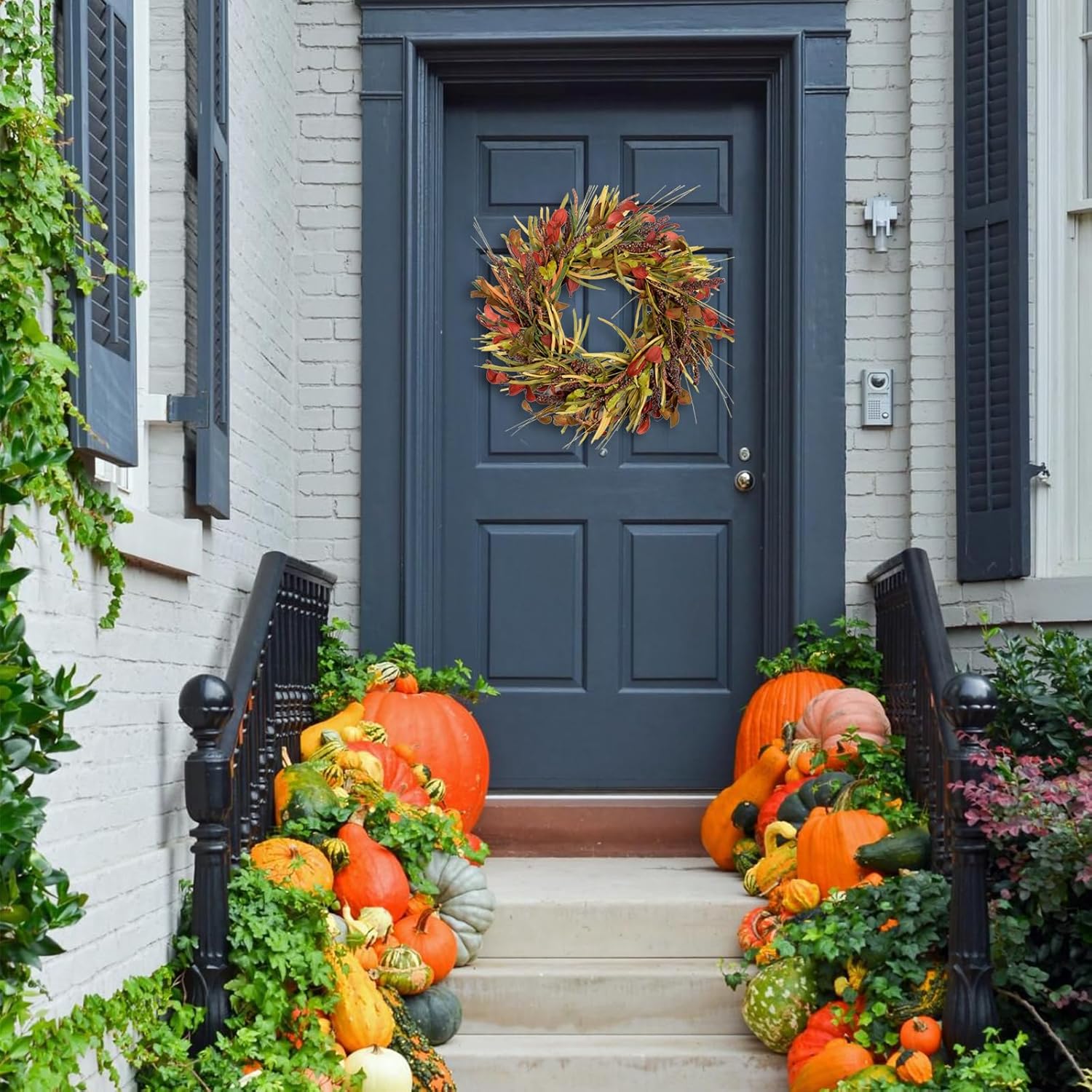 TEMPUS 20 Inch Autumn Red Leaf Wreath