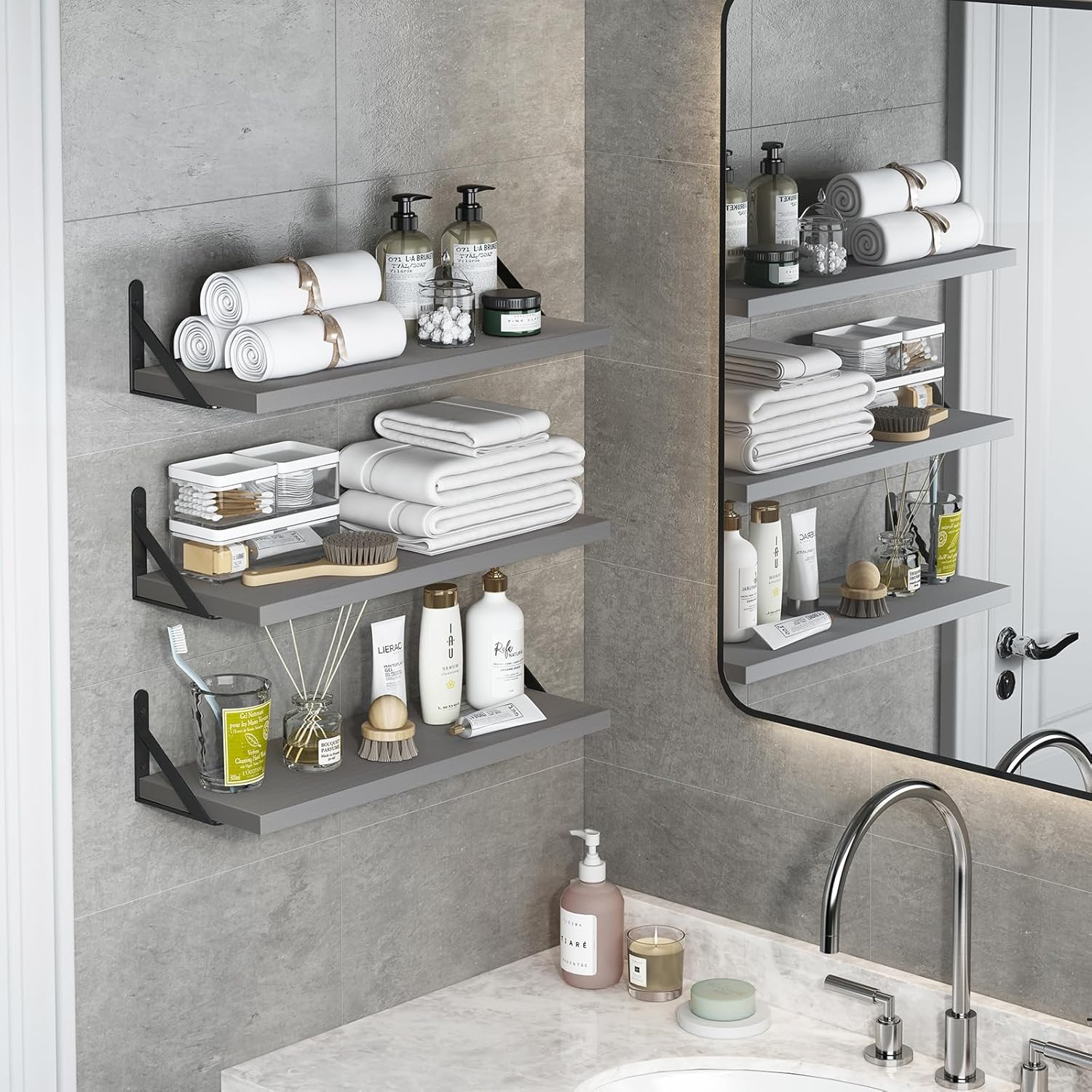 YGEOMER Floating Shelves Set of 4 Gray Wall Shelves