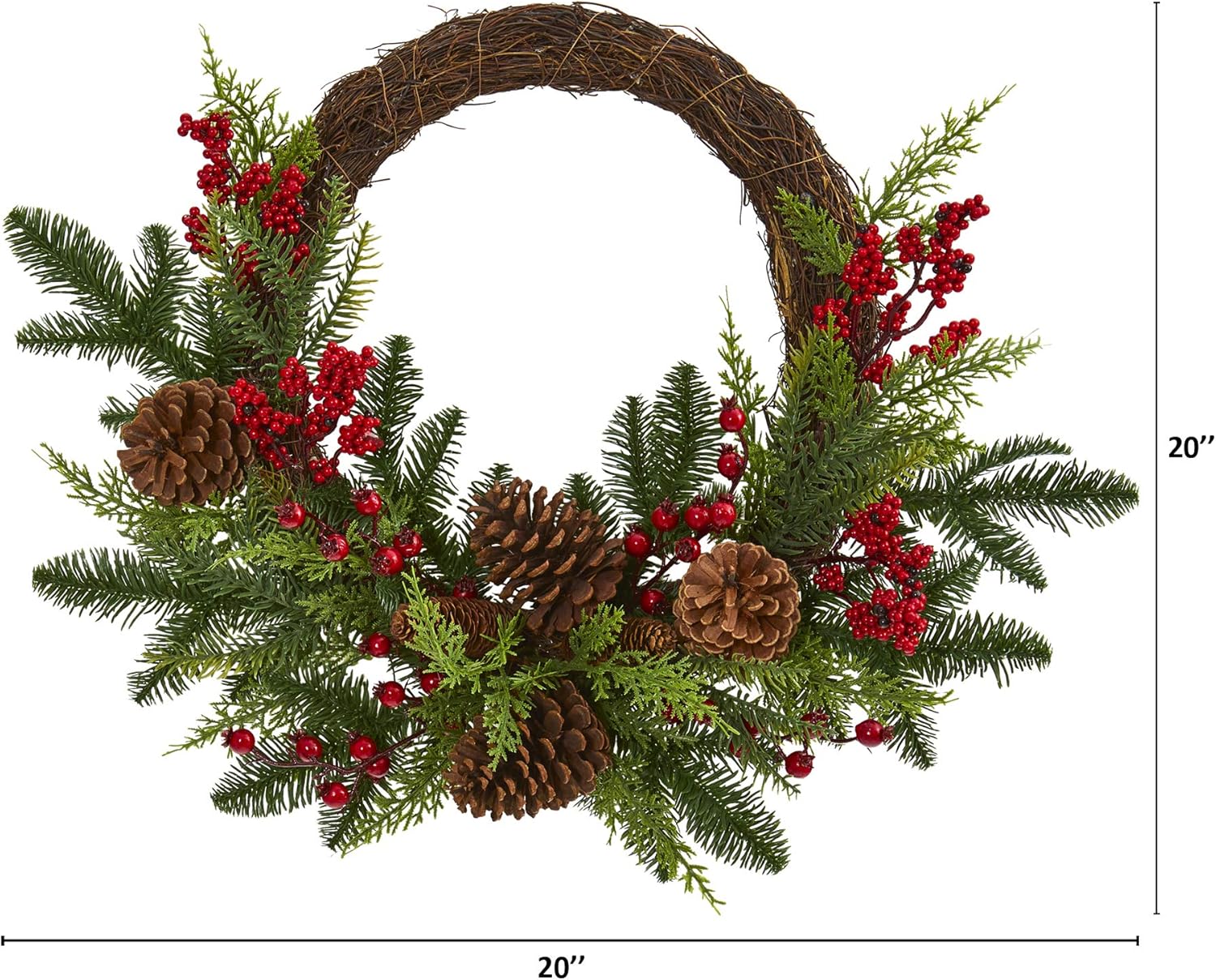 Nearly Natural 22in Mixed Cedar Berries Pine Cones Artificial Wreath