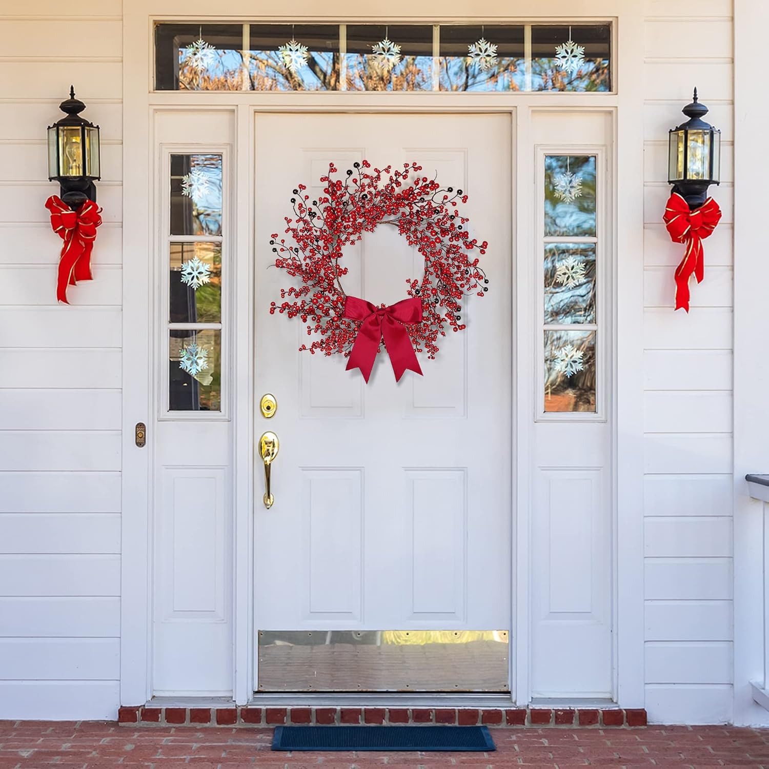 Sggvecsy 18 Inch Artificial Christmas Wreath with Bowknot