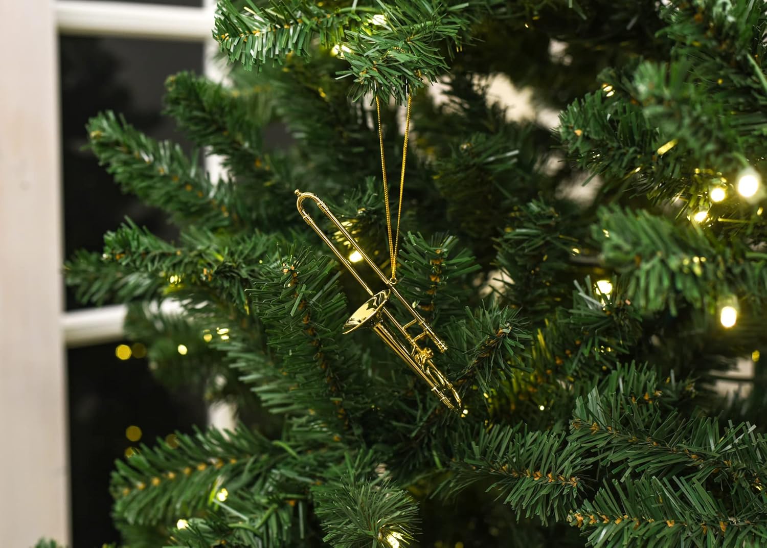 Gold Tone Trombone Hanging Ornament 5 Inch