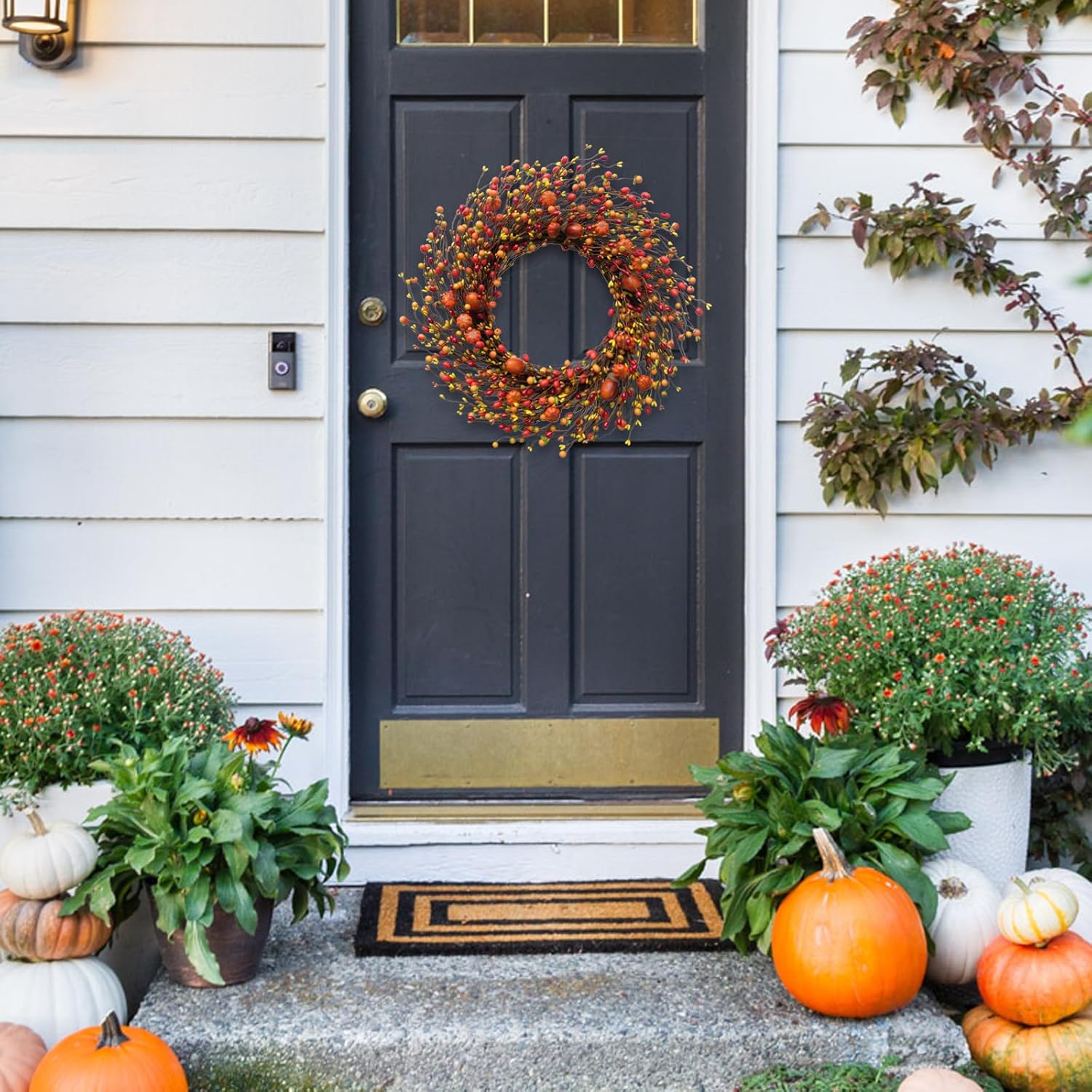 TEMPUS Fall Berry Wreath 20 Inch Autumn Decor