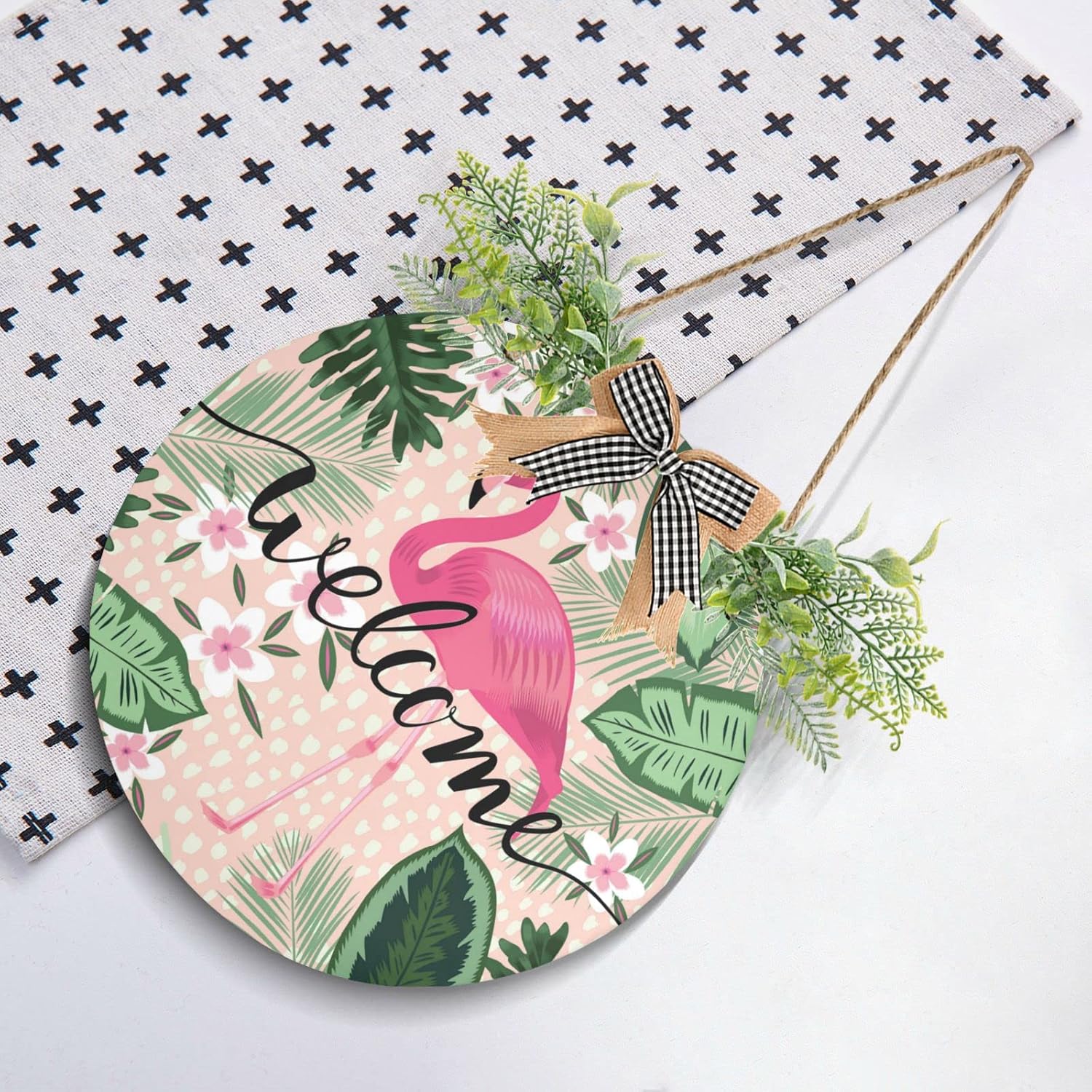 Xigua Tropical Pink Flamingo Welcome Sign Front Door Decor
