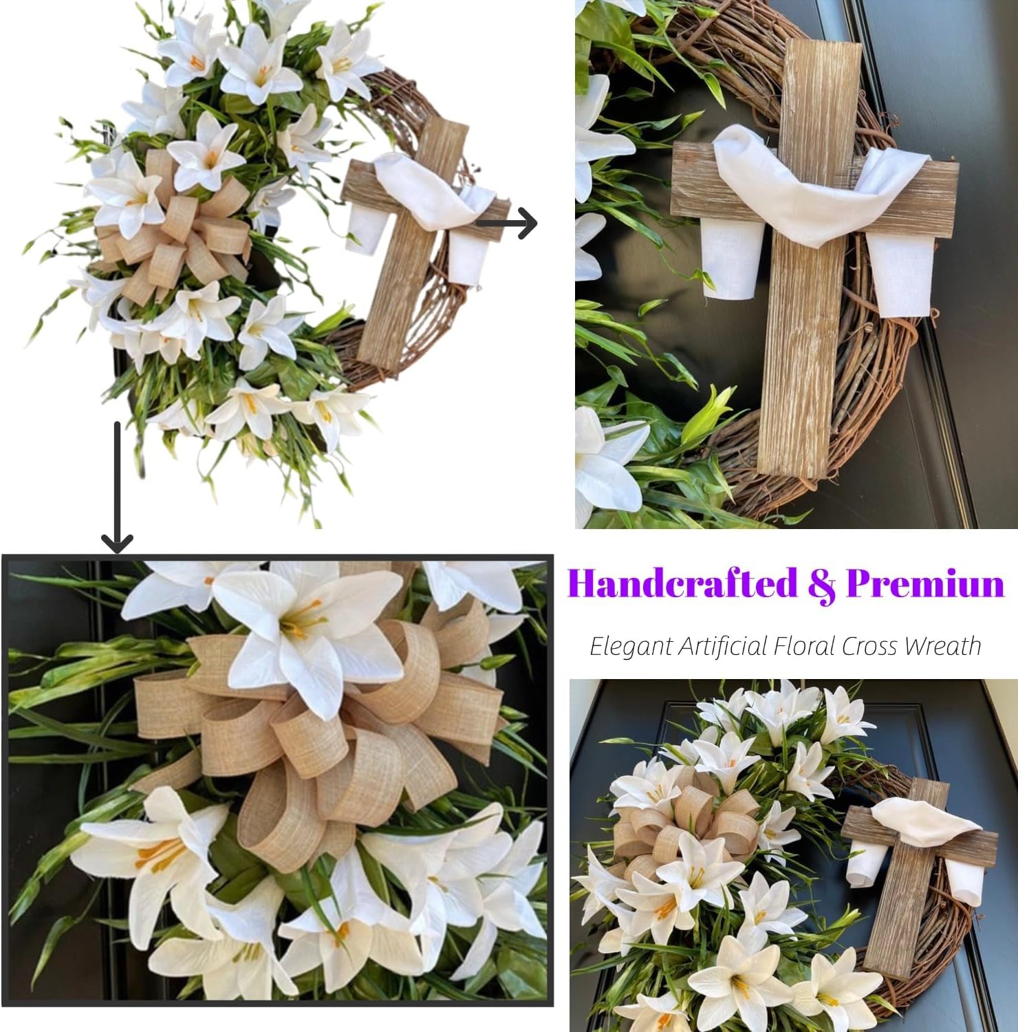 18 Easter Wreath with Cross Spring Door Decor