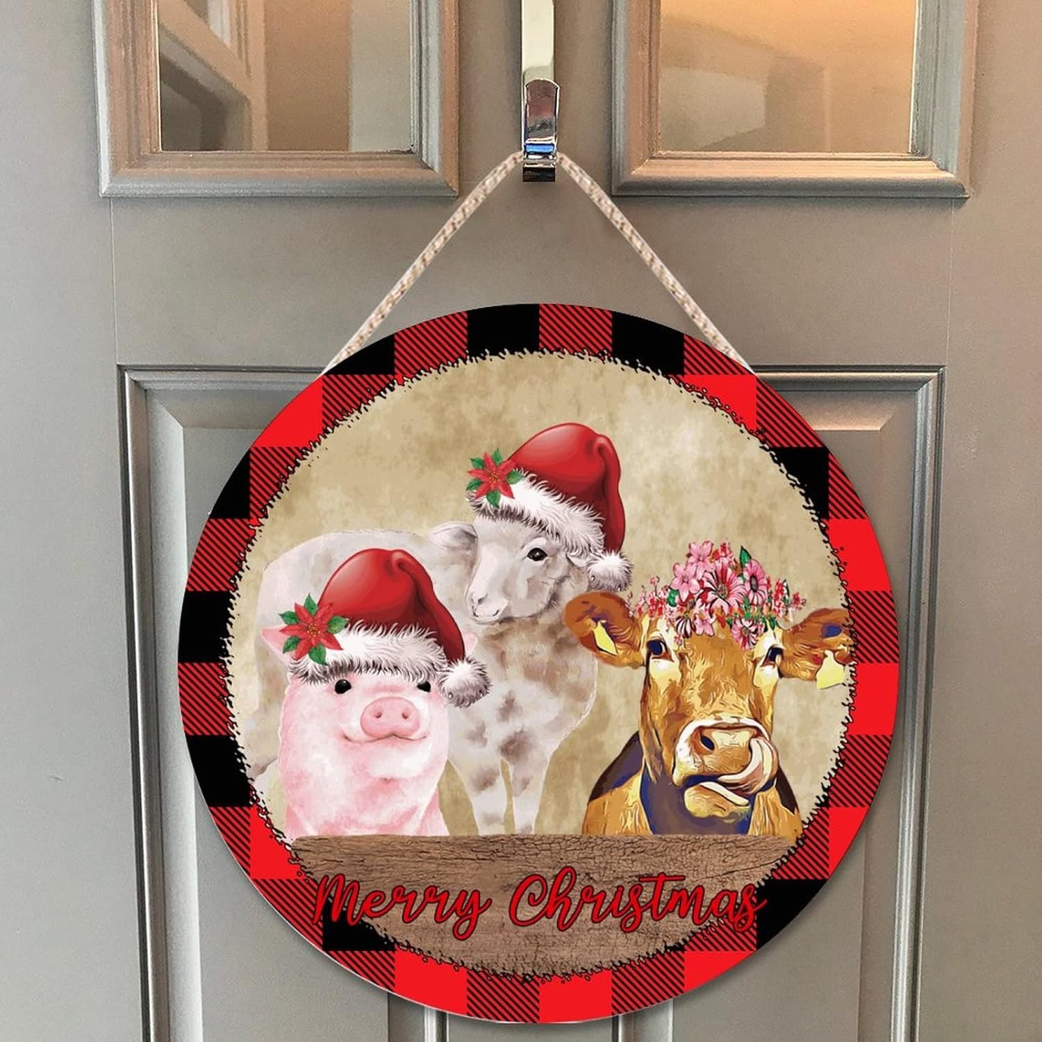 Farmhouse Door Hanger with Santa and Farm Animals