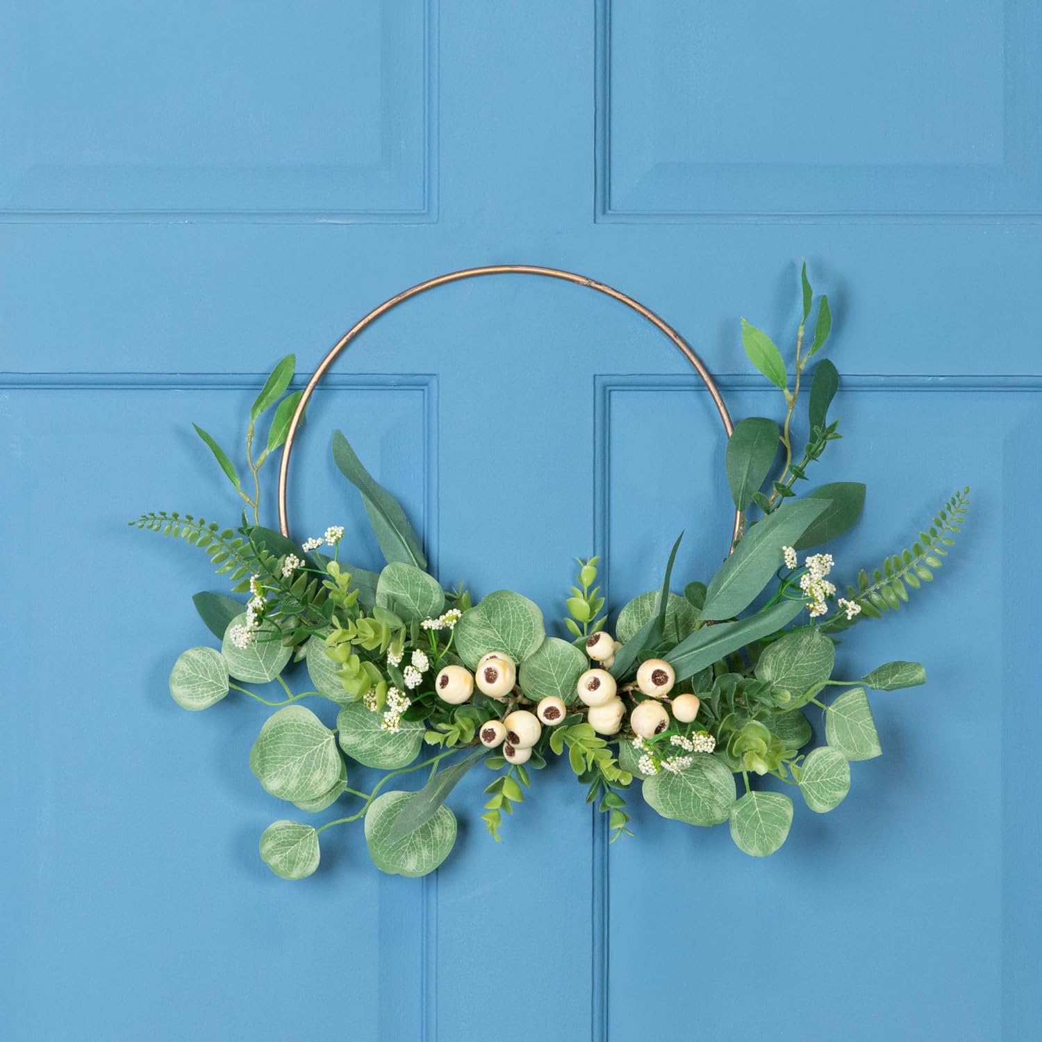 Eucalyptus Leaf and Fern Golden Ring Wreath