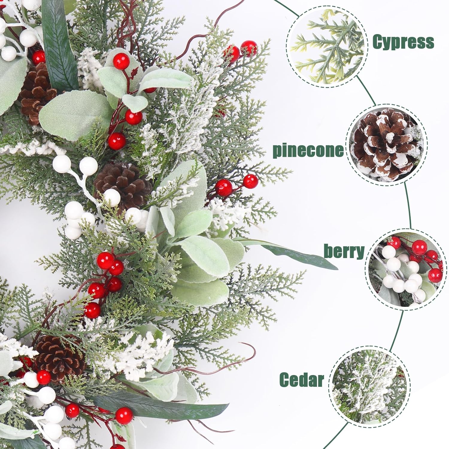 22 Inch Artificial Christmas Wreath with Pinecone and Berries