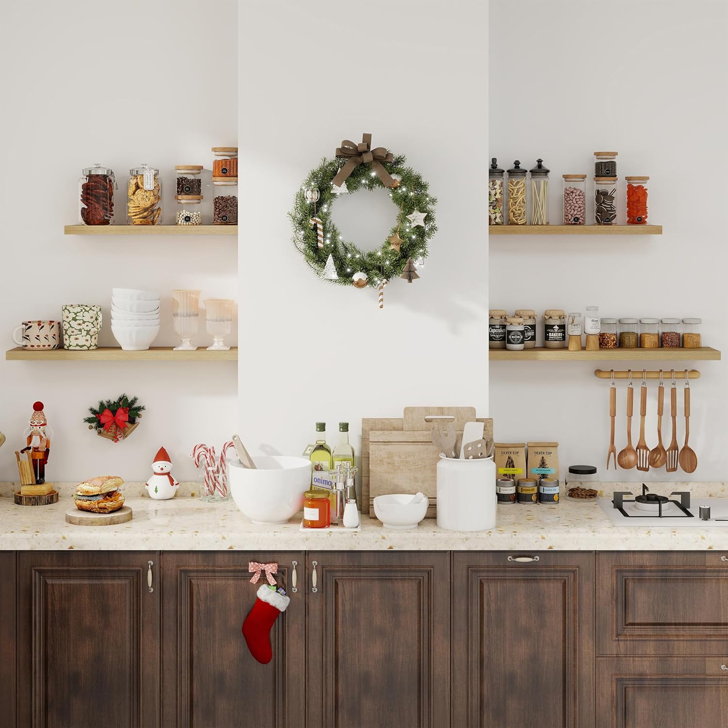 Fun Memories 30 Inch Rustic Wood Floating Shelves Set of 2