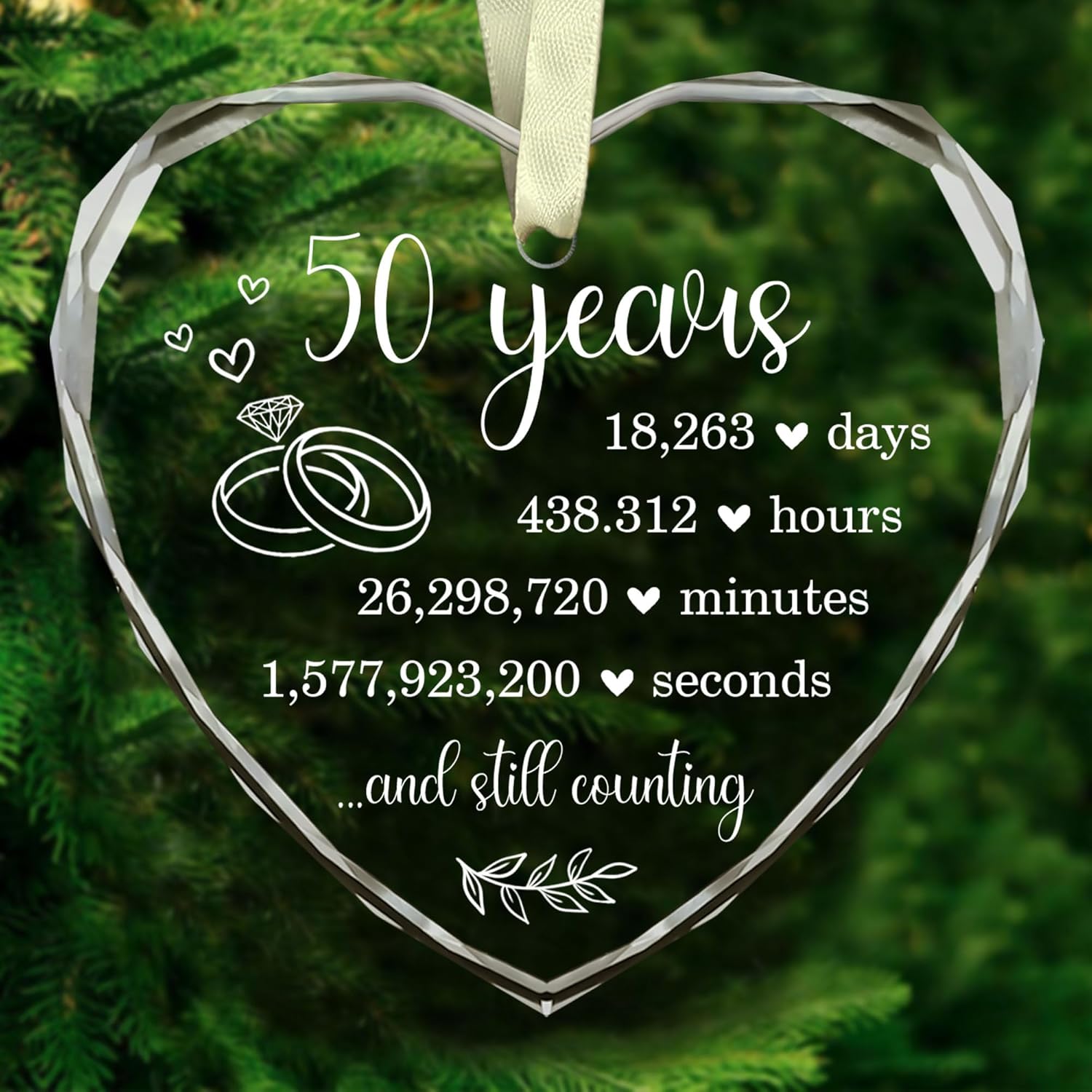 50th Wedding Anniversary Glass Hanging Ornament for Couples