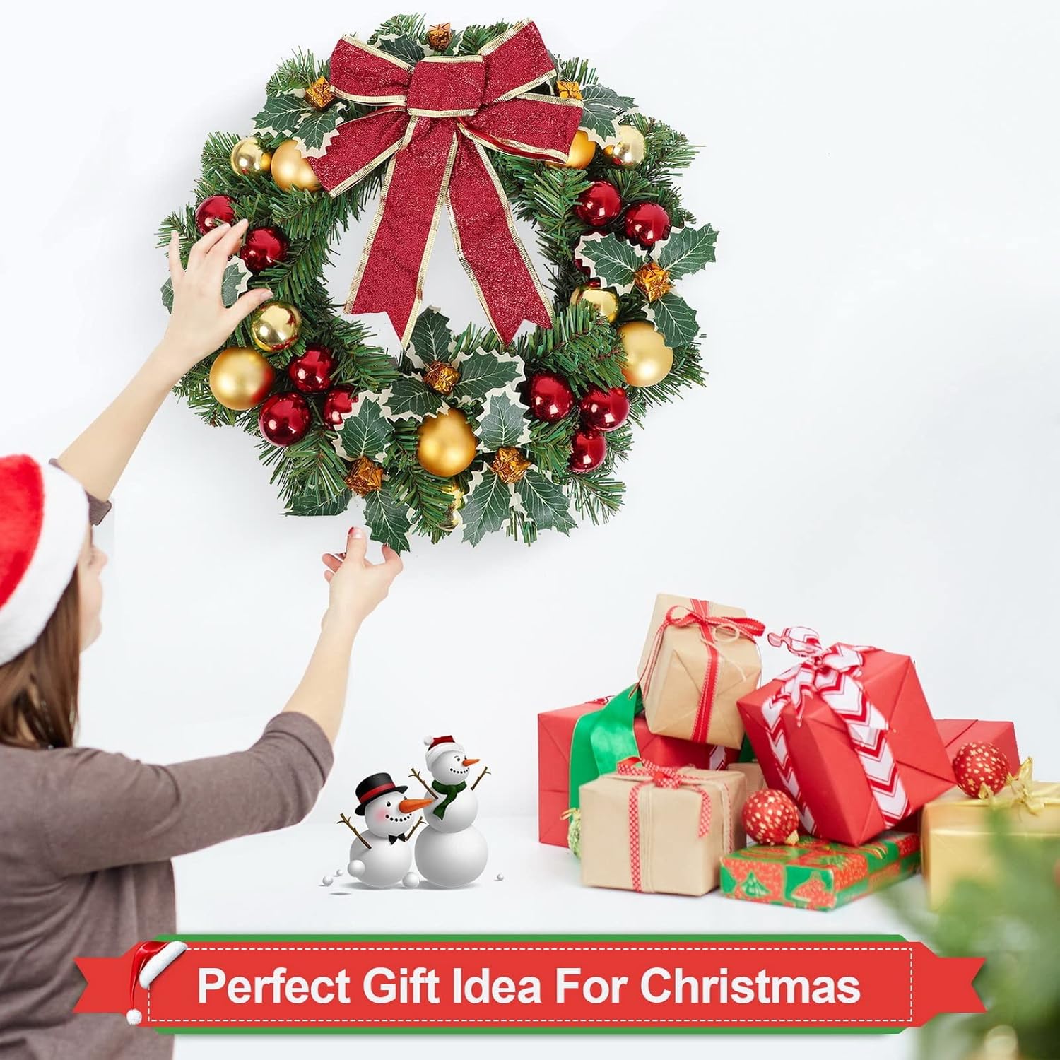 Heflashor 17 Inch Christmas Wreath with Bow