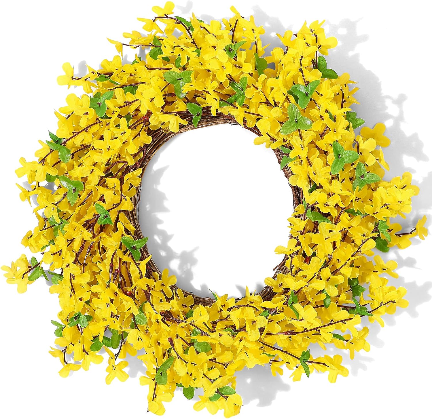 WILLBOND Yellow Forsythia Wreath 18 Inch Handcrafted Farmhouse Decor
