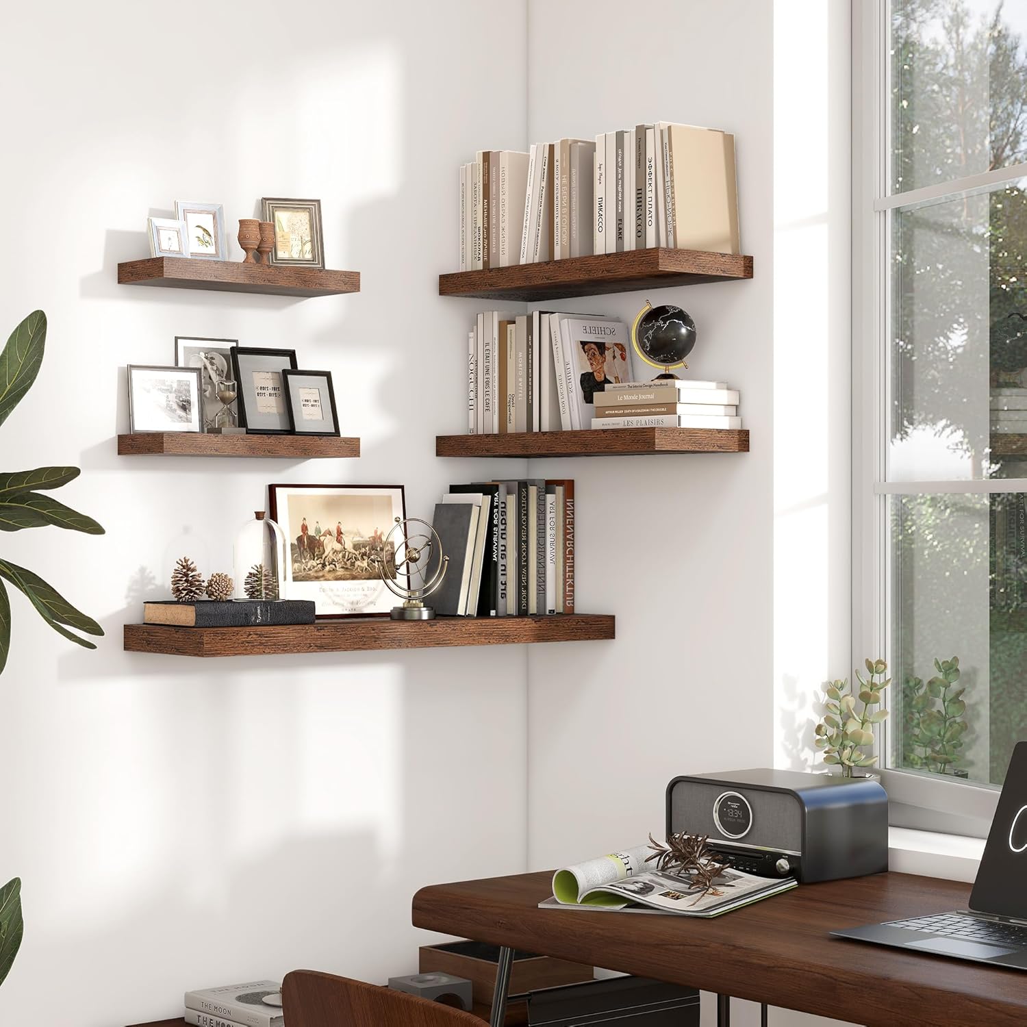 Heimlove 24 Inch Floating Shelves Wall Mount Set of 2 Brown