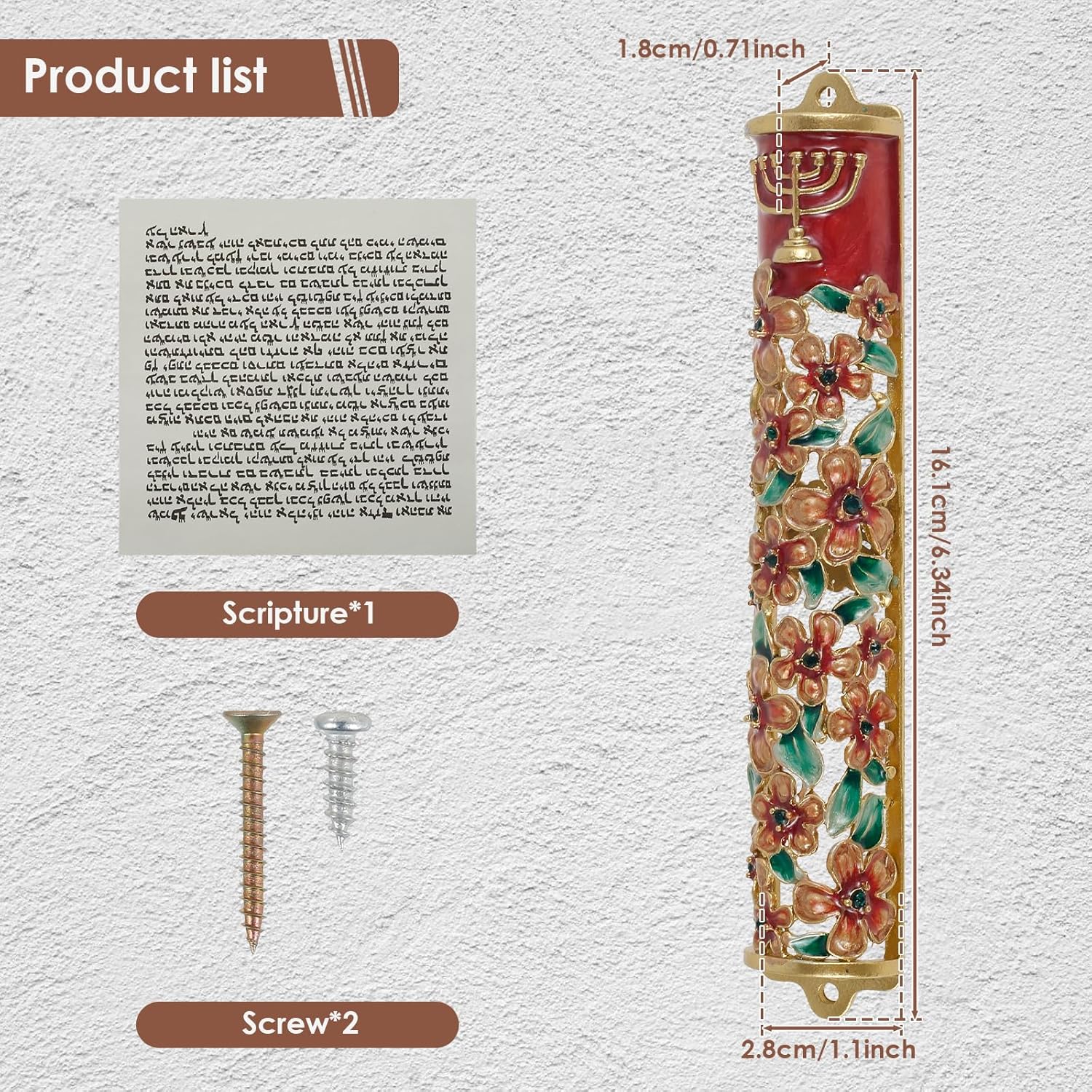 Hand Painted Zinc Alloy Enamel Mezuzah Gold