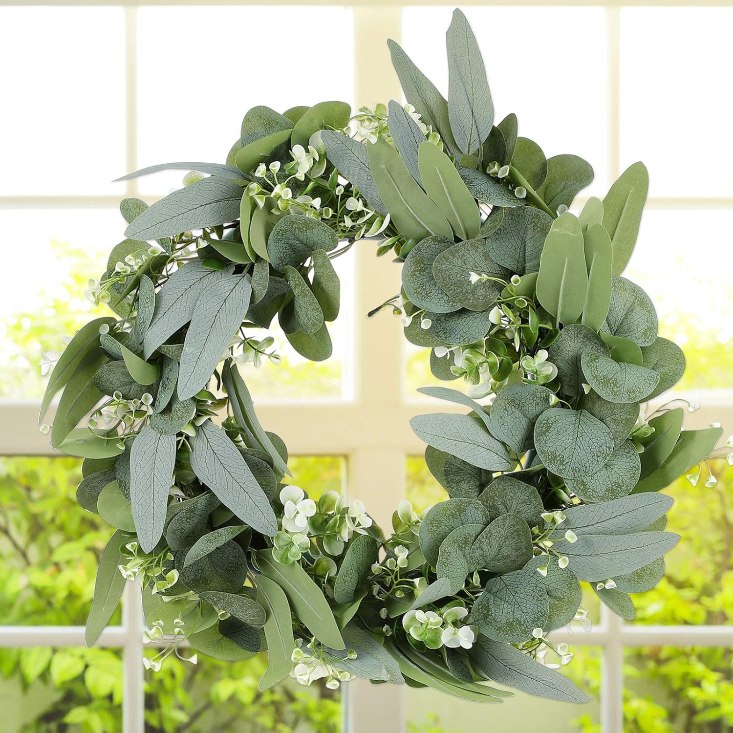 PRETYZOOM Eucalyptus Wreath Real Look Fake Flower Door Garland