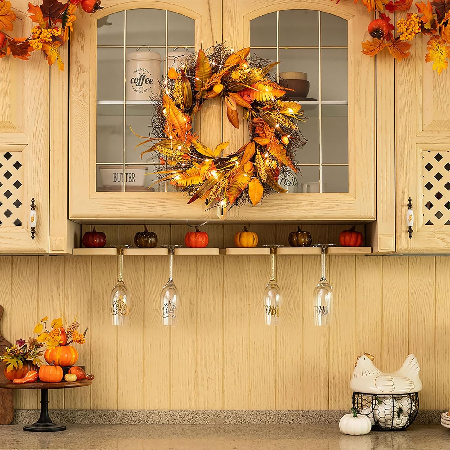 Walasis 24 Inch Fall Wreath for Front Door