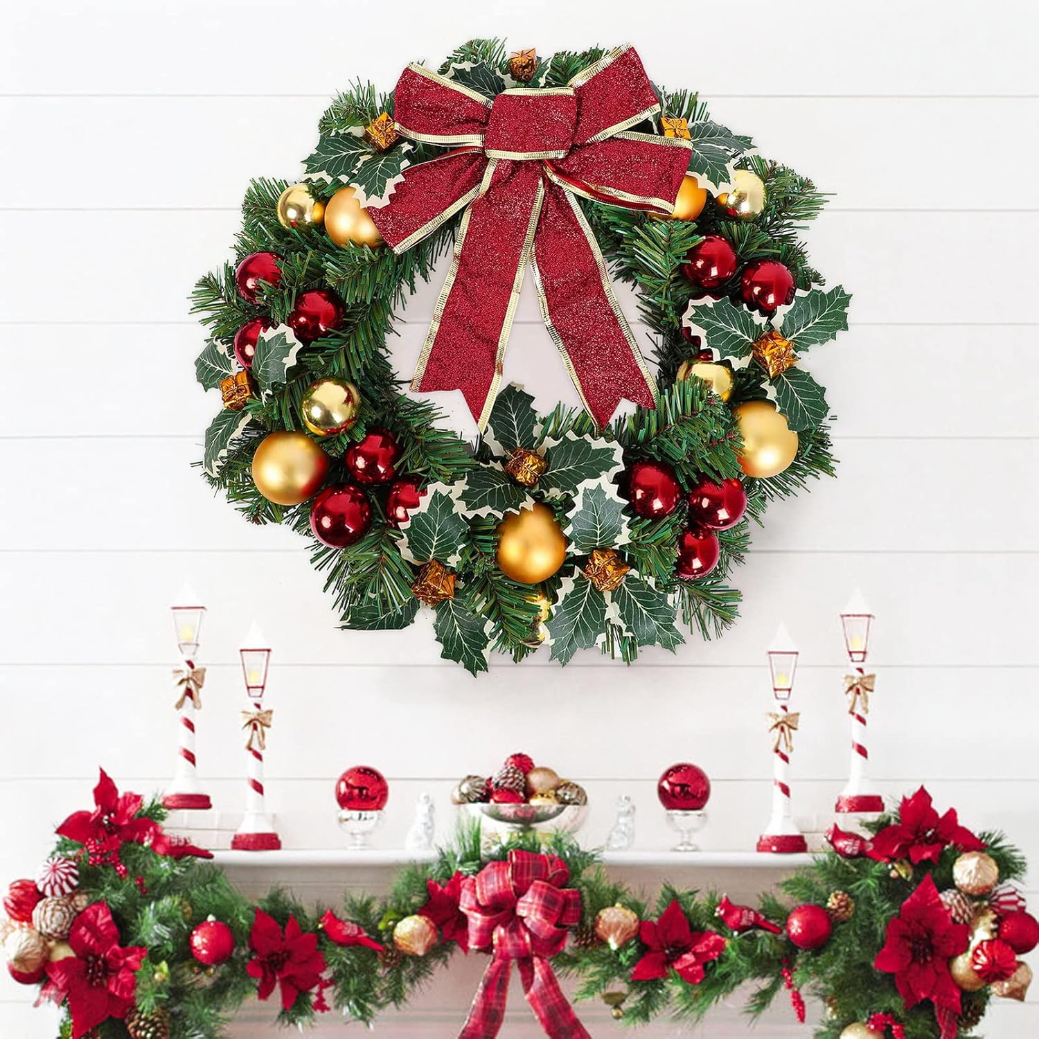 LASPERAL 17 Inch Artificial Christmas Door Wreath