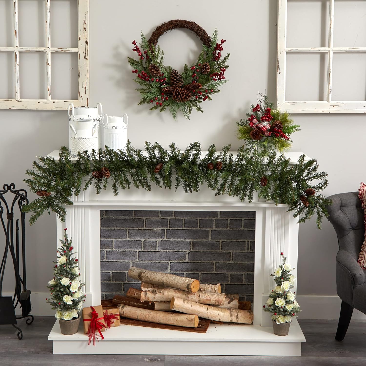 Nearly Natural 22in Mixed Cedar Berries Pine Cones Artificial Wreath