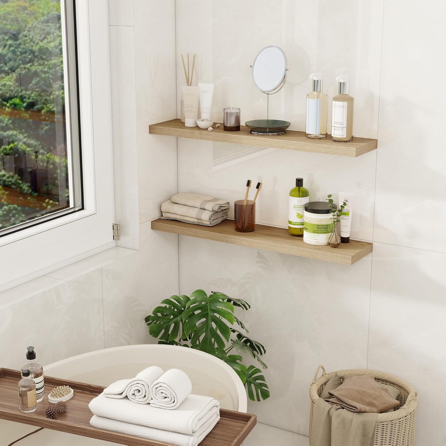 Fun Memories 30 Inch Rustic Wood Floating Shelves Set of 2