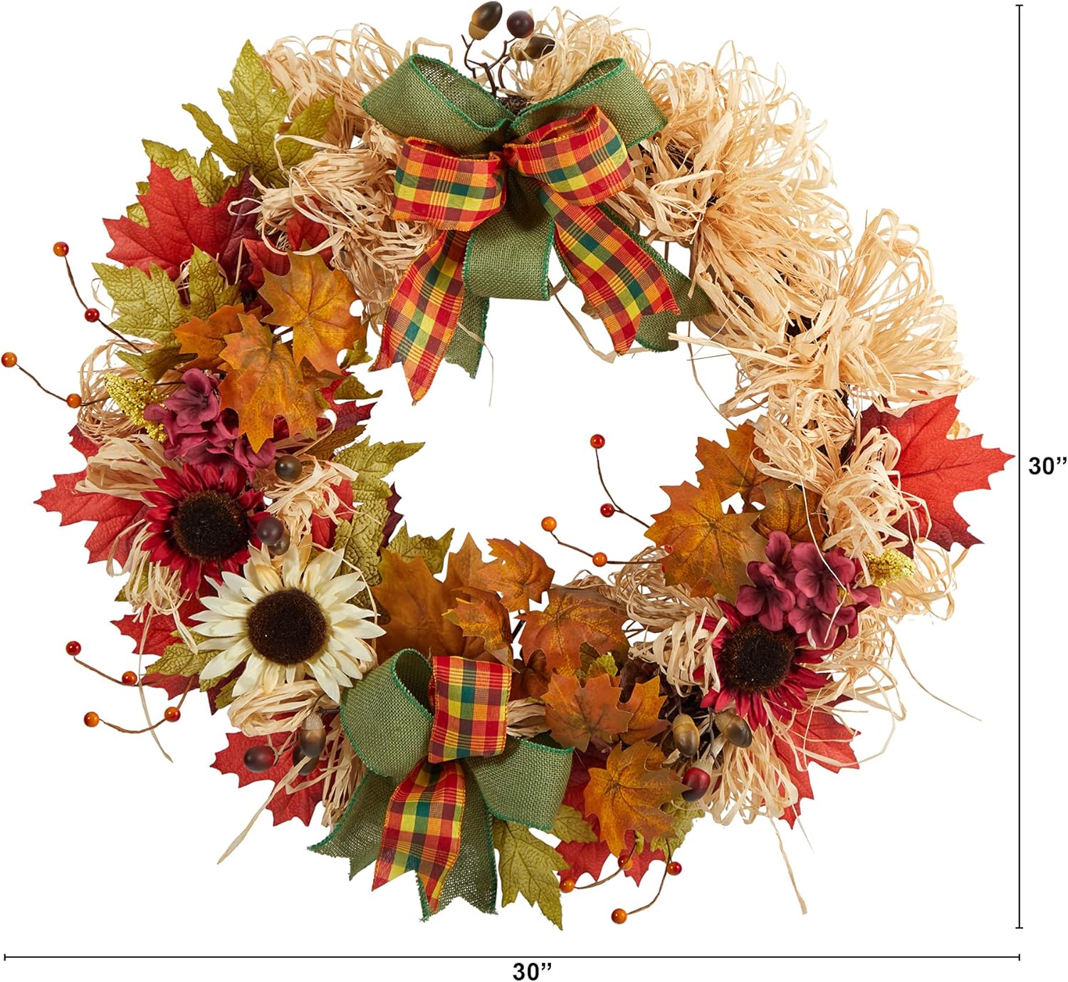 Nearly Natural 30in Harvest Autumn Wreath with Bows