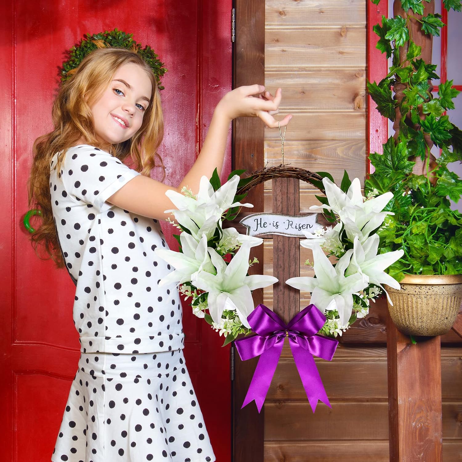 Panelee 18 Inch Easter Wreath Front Door Decor