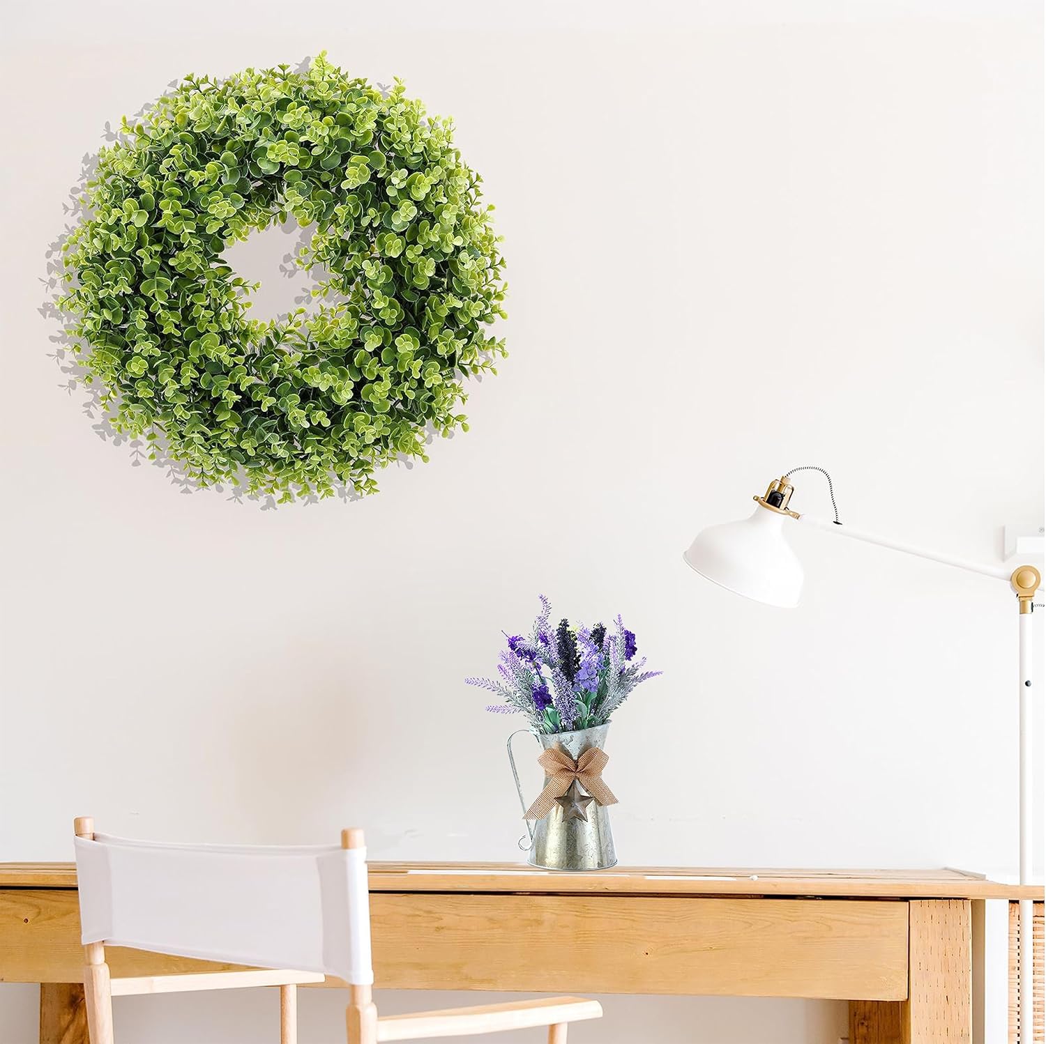 Artificial Boxwood Wreath with Welcome Sign and Hanger