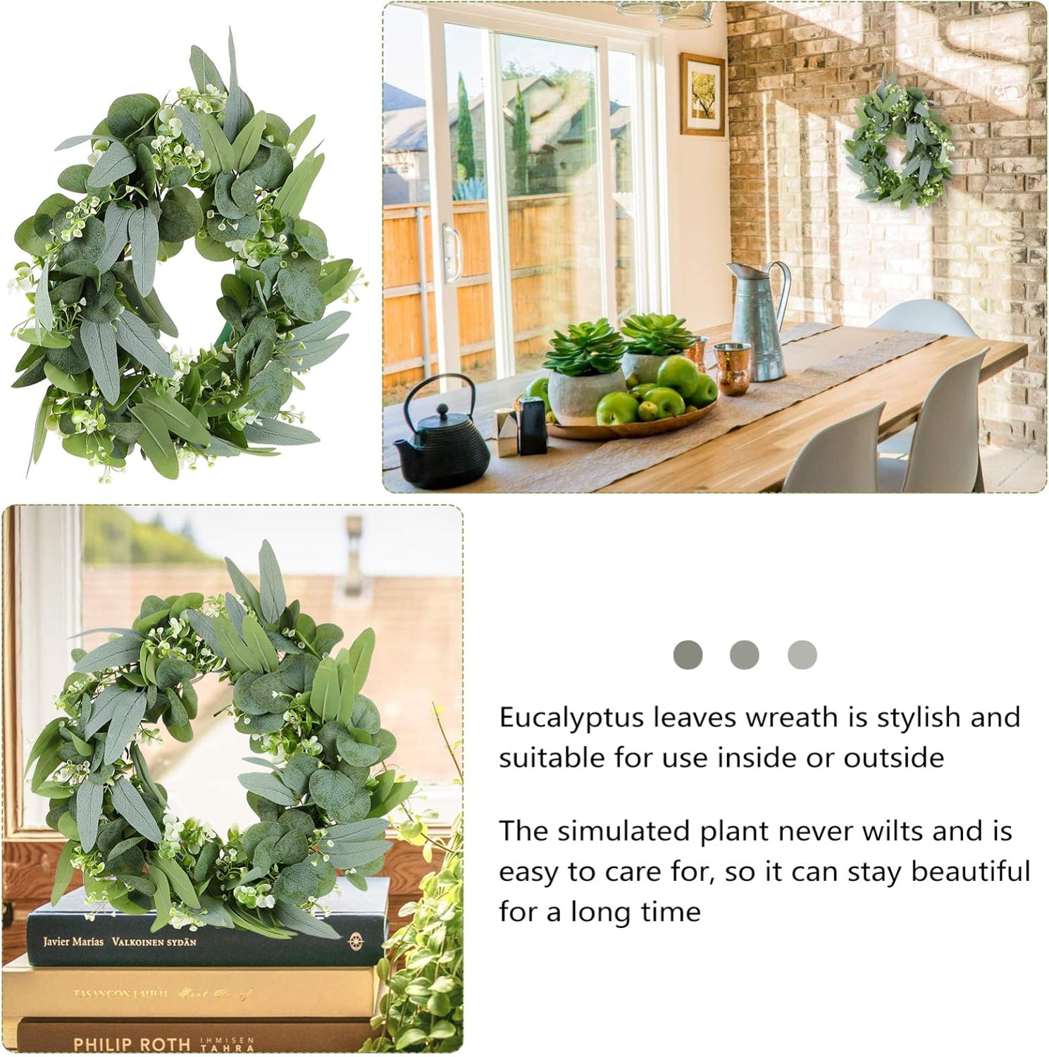 PRETYZOOM Eucalyptus Wreath Real Look Fake Flower Door Garland