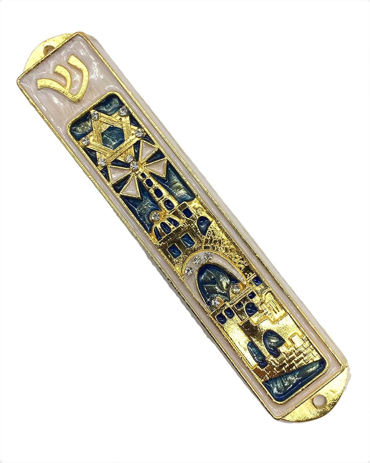 Beautiful Green Mezuzah Jerusalem with Star of David Design