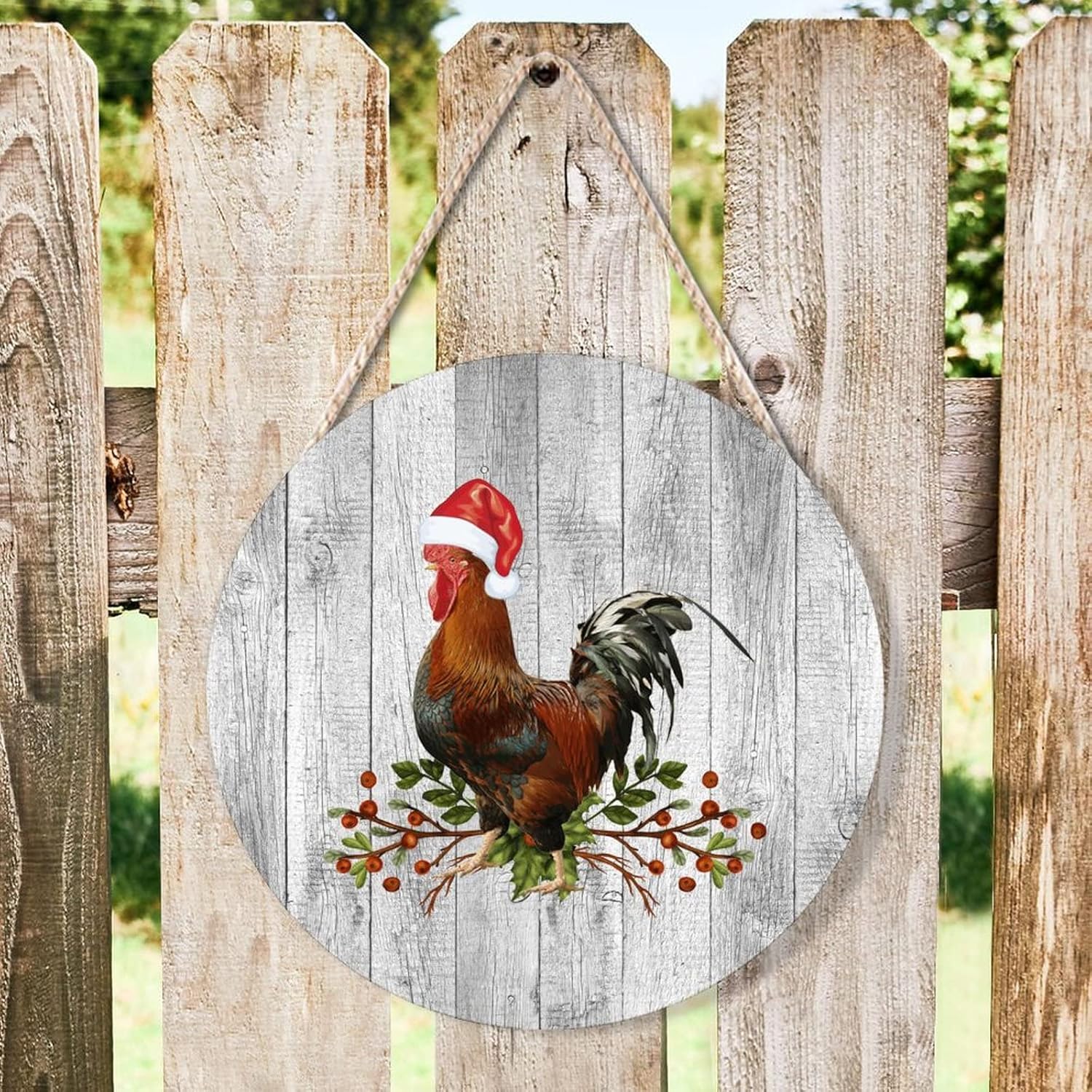 Funny Farm Animal Christmas Door Hanger 12x12in Wood Sign