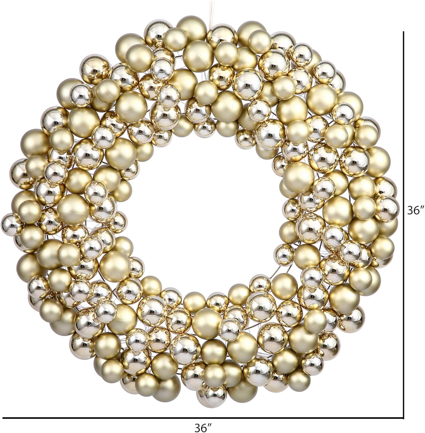 Vickerman 36 Inch Gold Shiny and Matte Ball Wreath with Ornaments