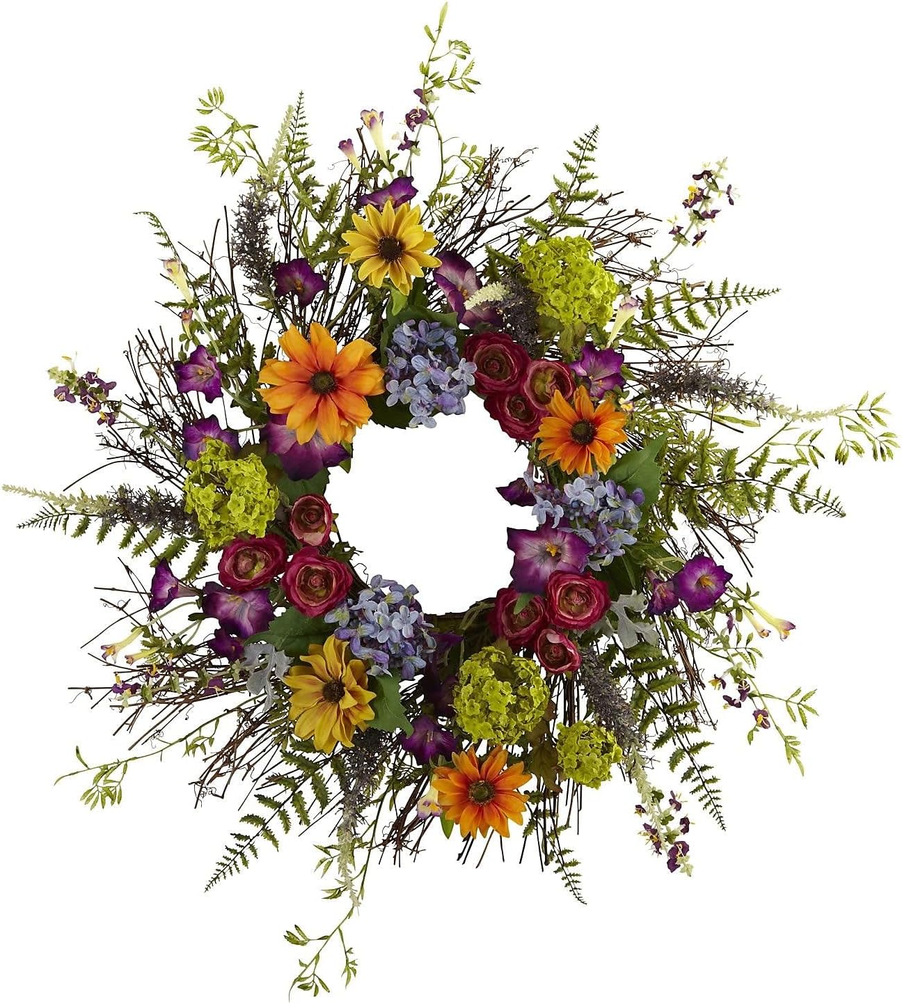 Nearly Natural 24-Inch Spring Garden Wreath with Twig Base