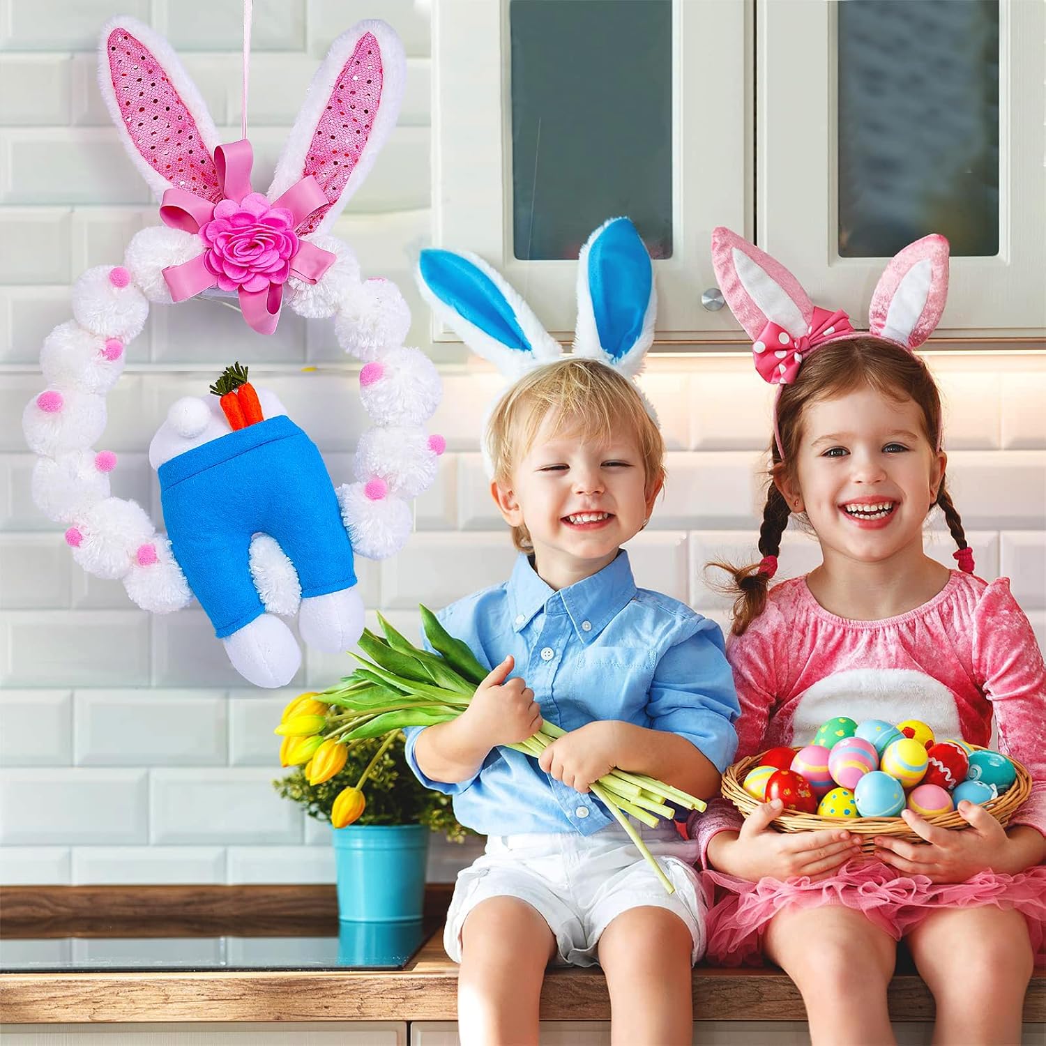 ALLYORS 21 Inch Easter Door Wreath