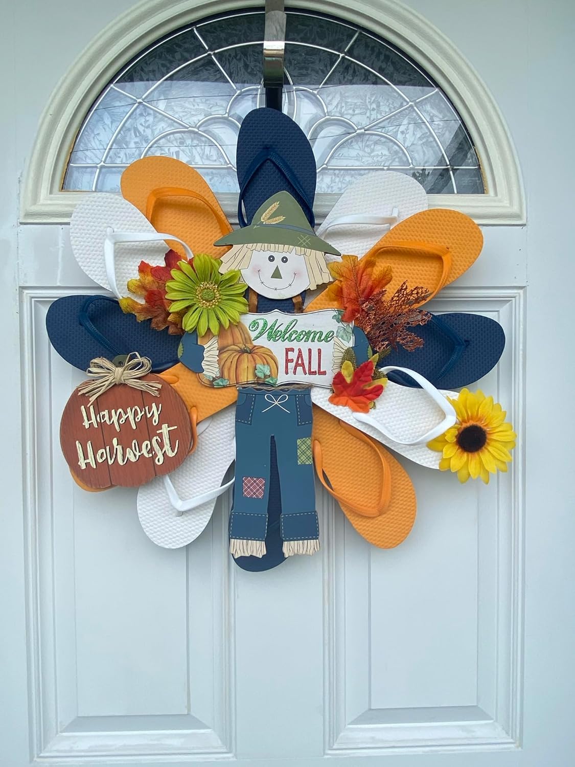 Fall Wreath Hanger for Front Door with Scarecrow Design
