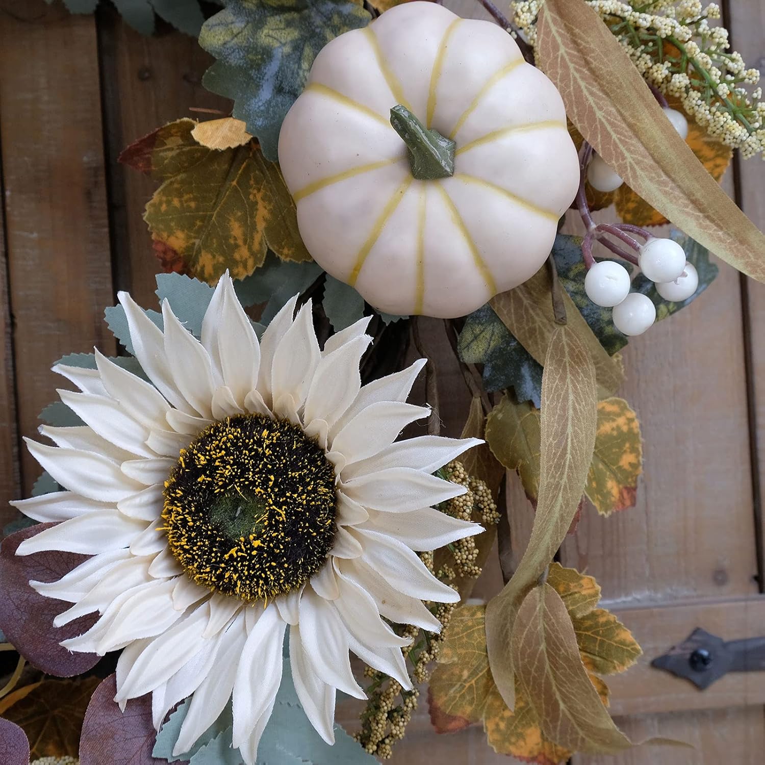 Idyllic 20 Inch White Sunflower Pumpkin Fall Wreath