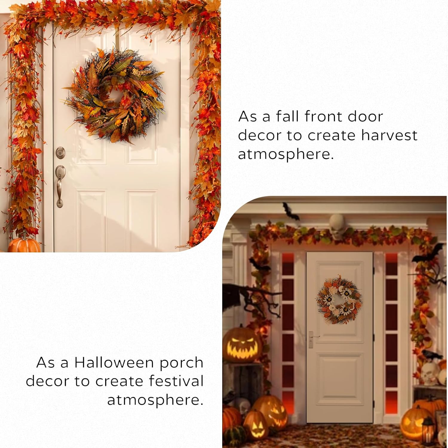 Walasis 24 Inch Fall Wreath for Front Door
