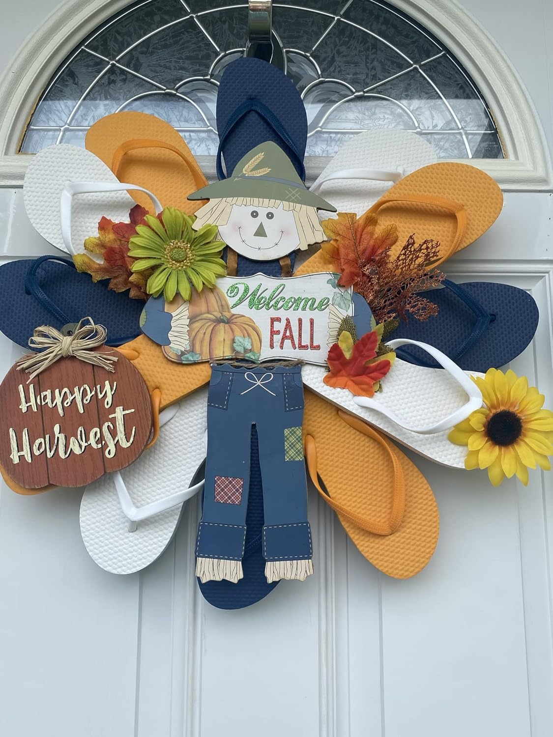 Fall Wreath Hanger for Front Door with Scarecrow Design