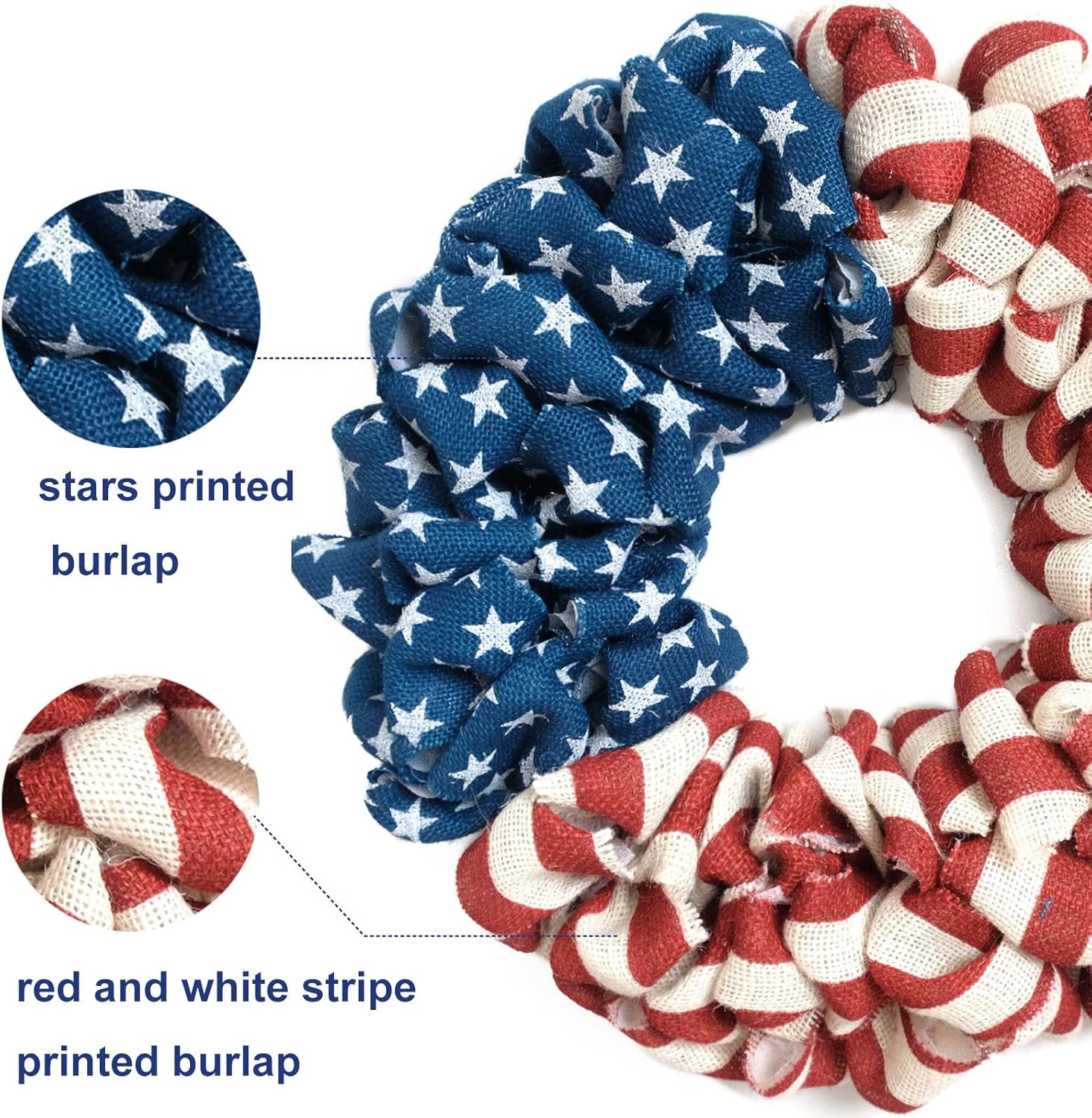 20 Inch Patriotic Burlap Wreath with Stars and Stripes