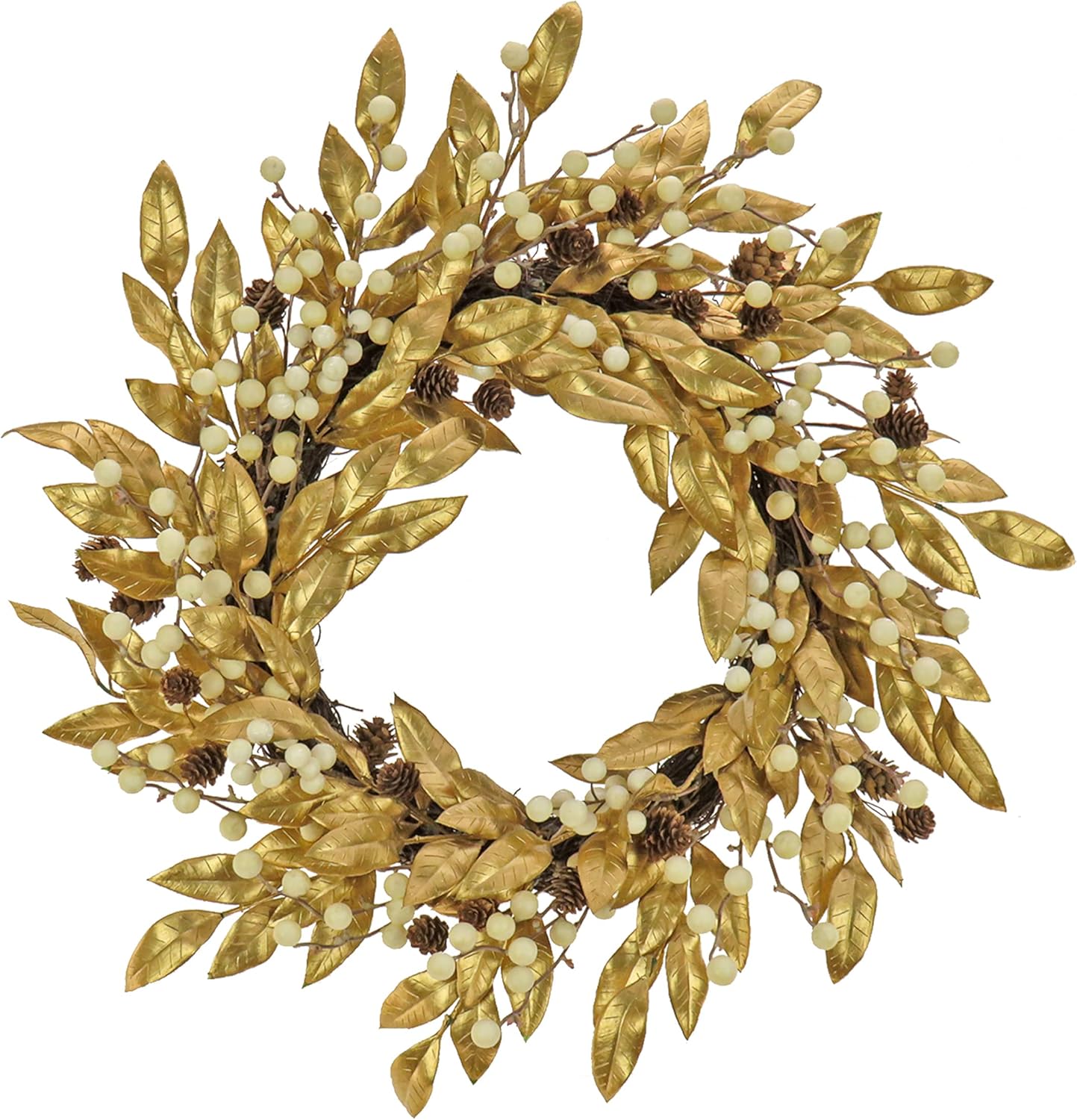 HGTV Home Collection Artificial Christmas Wreath Metallic Gold Laurel Leaves 24 Inches
