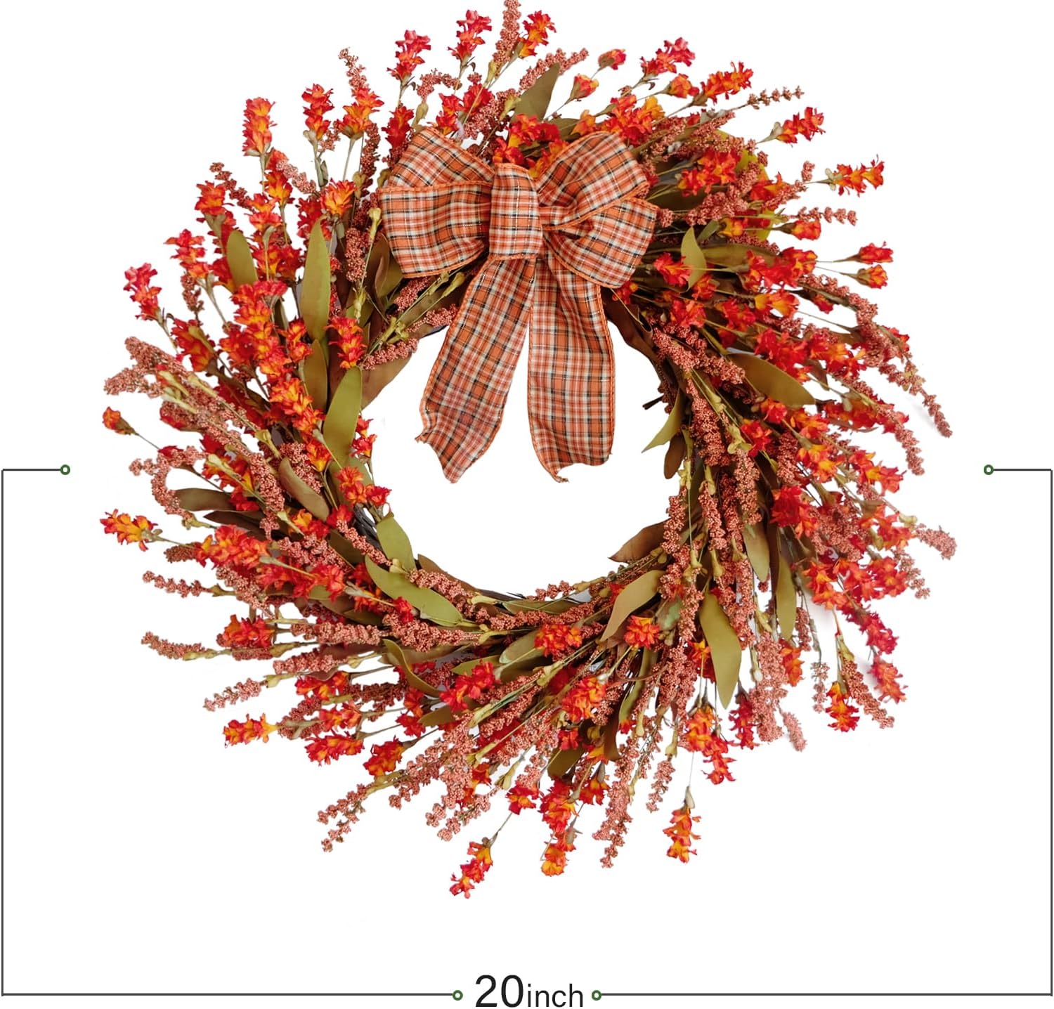 TEMPUS 20 Inch Autumn Red Salvia Wreath Artificial Fall Decor
