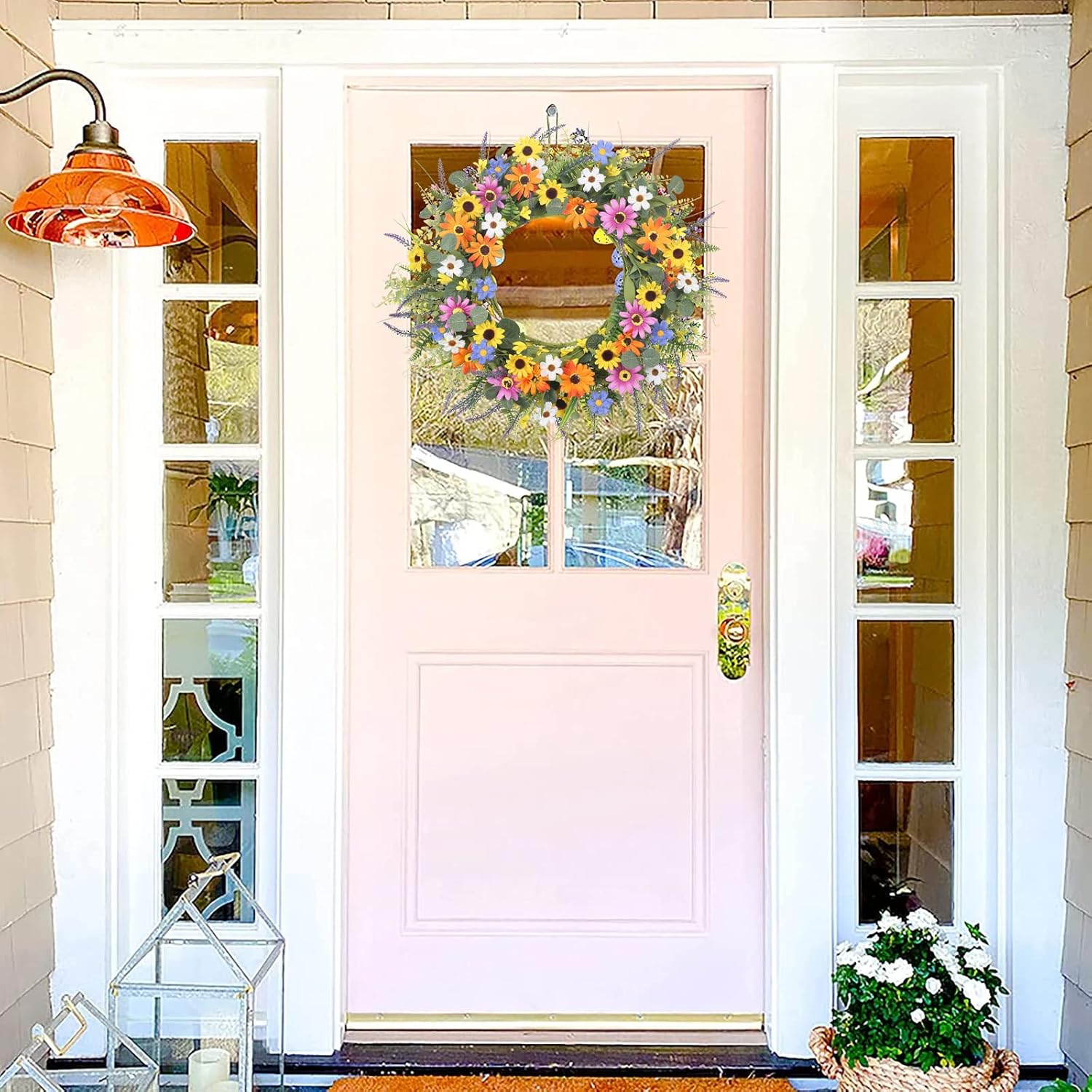 GTIDEA 24 Inch Summer Wreath with Flowers