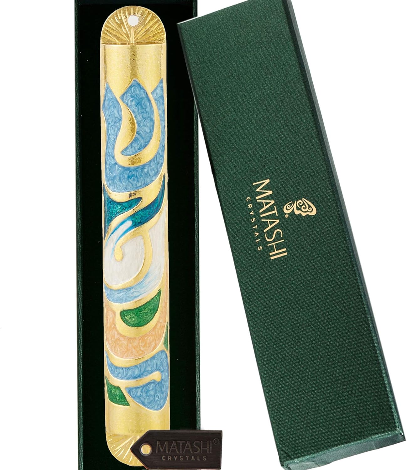 Matashi Gold Hand Painted Enamel Mezuzah 6 Inch Decor